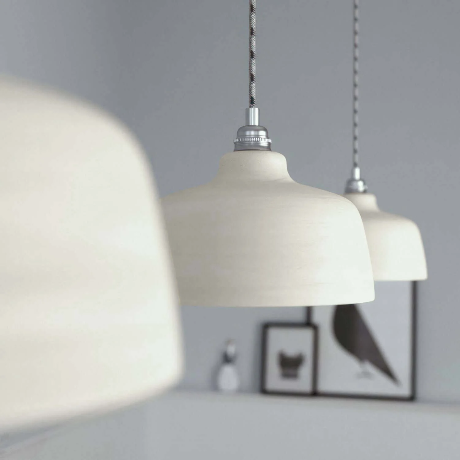 Coppa ceramic lampshade, Materia collection - Made in Italy - Striped dove grey - Image 3