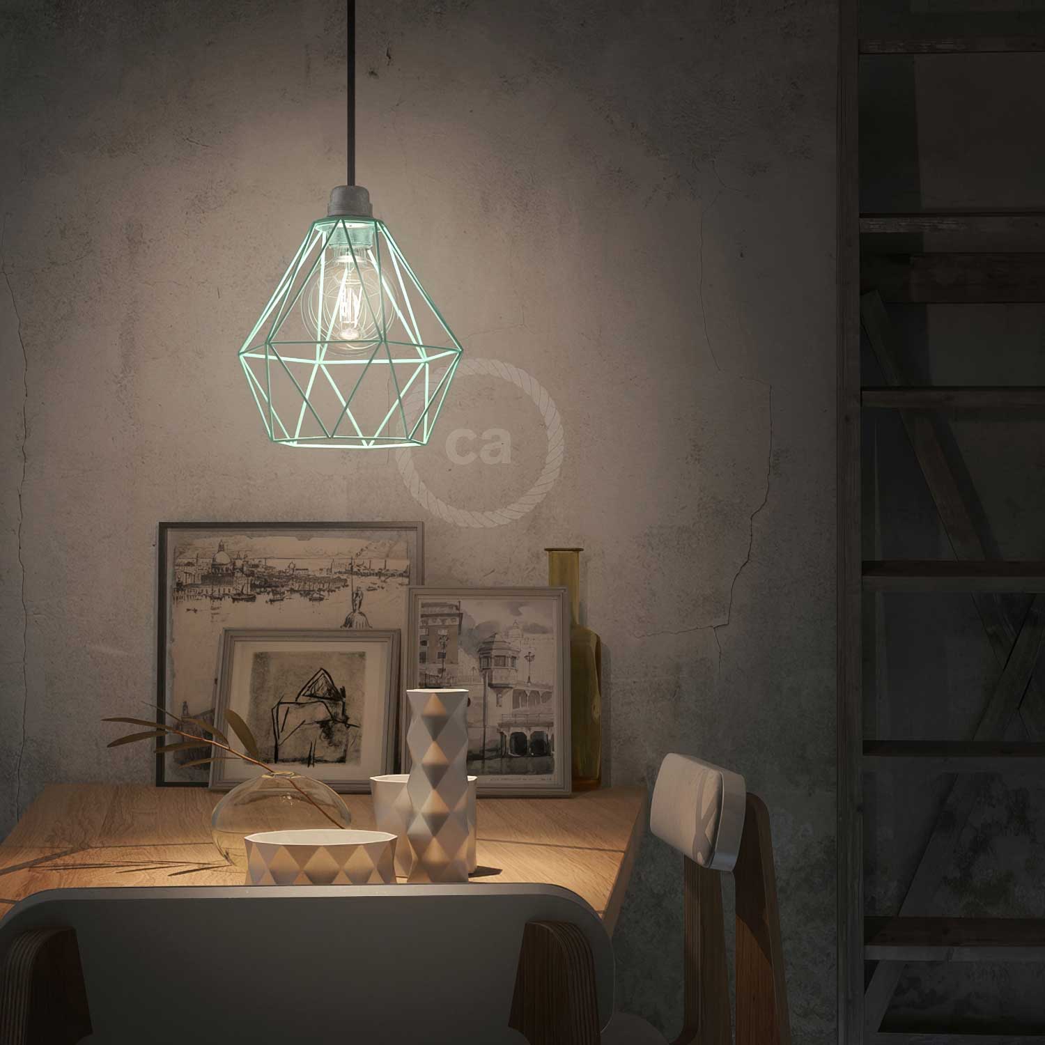 Diamond metal cage lampshade with E27 fitting - Turquoise - Image 2