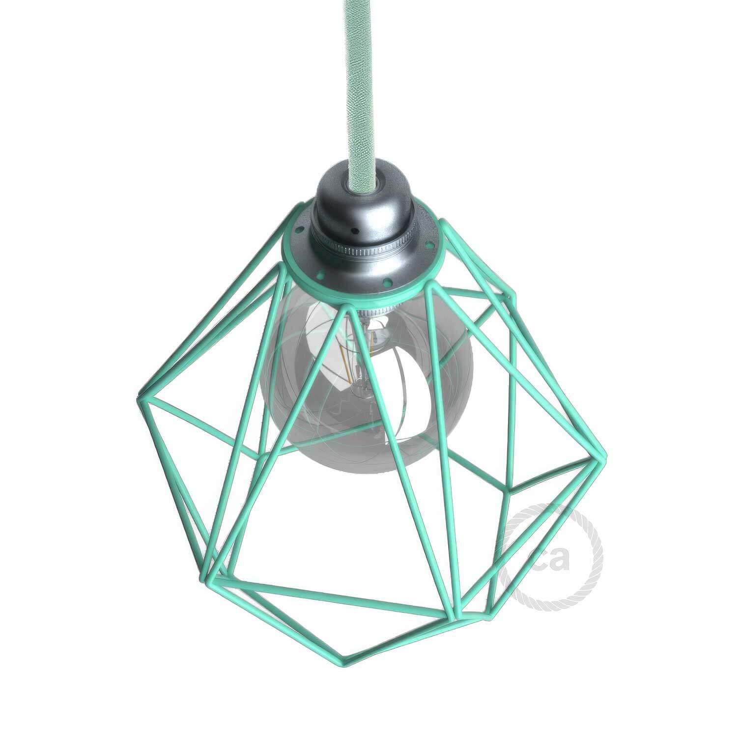 Diamond metal cage lampshade with E27 fitting - Turquoise - Image 3
