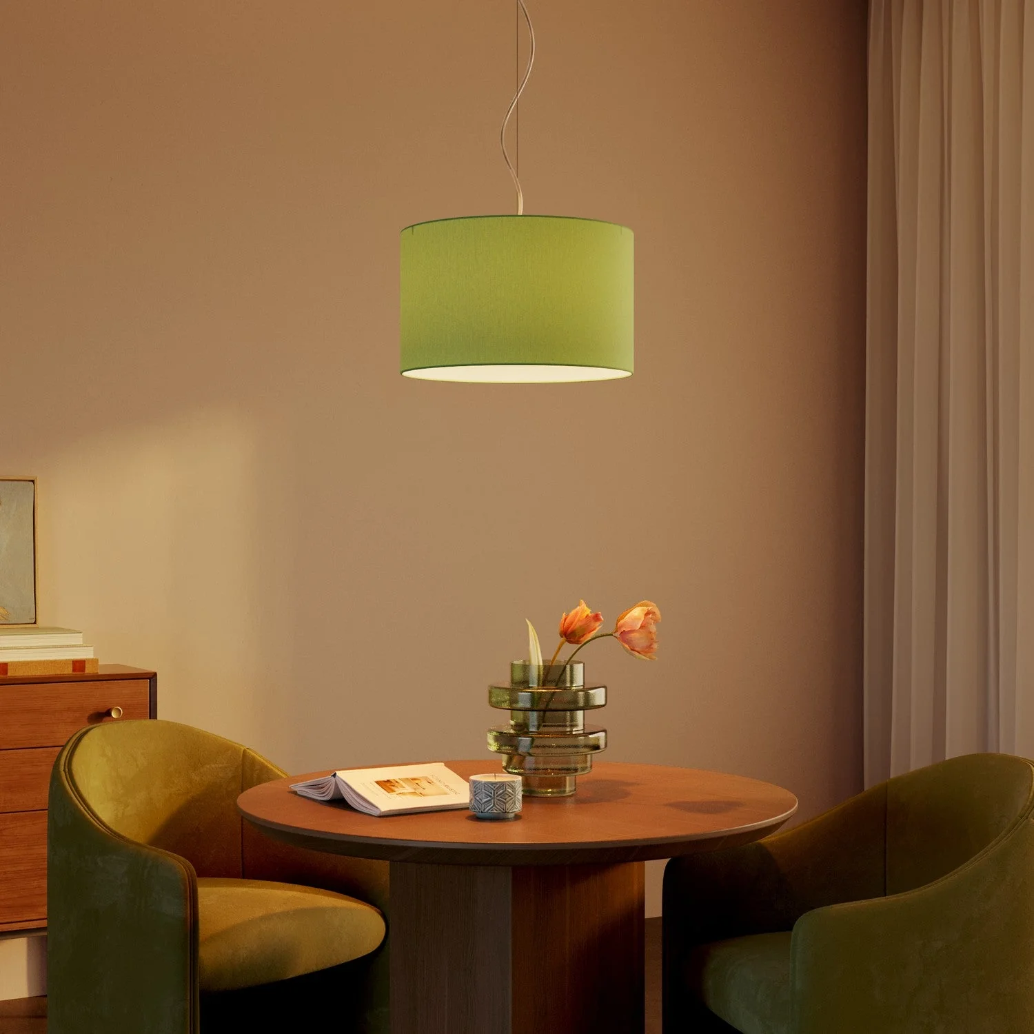 Cylinder L lampshade in fabric with E27 fitting - Made in Italy - Cinette Pistachio Green - Image 2