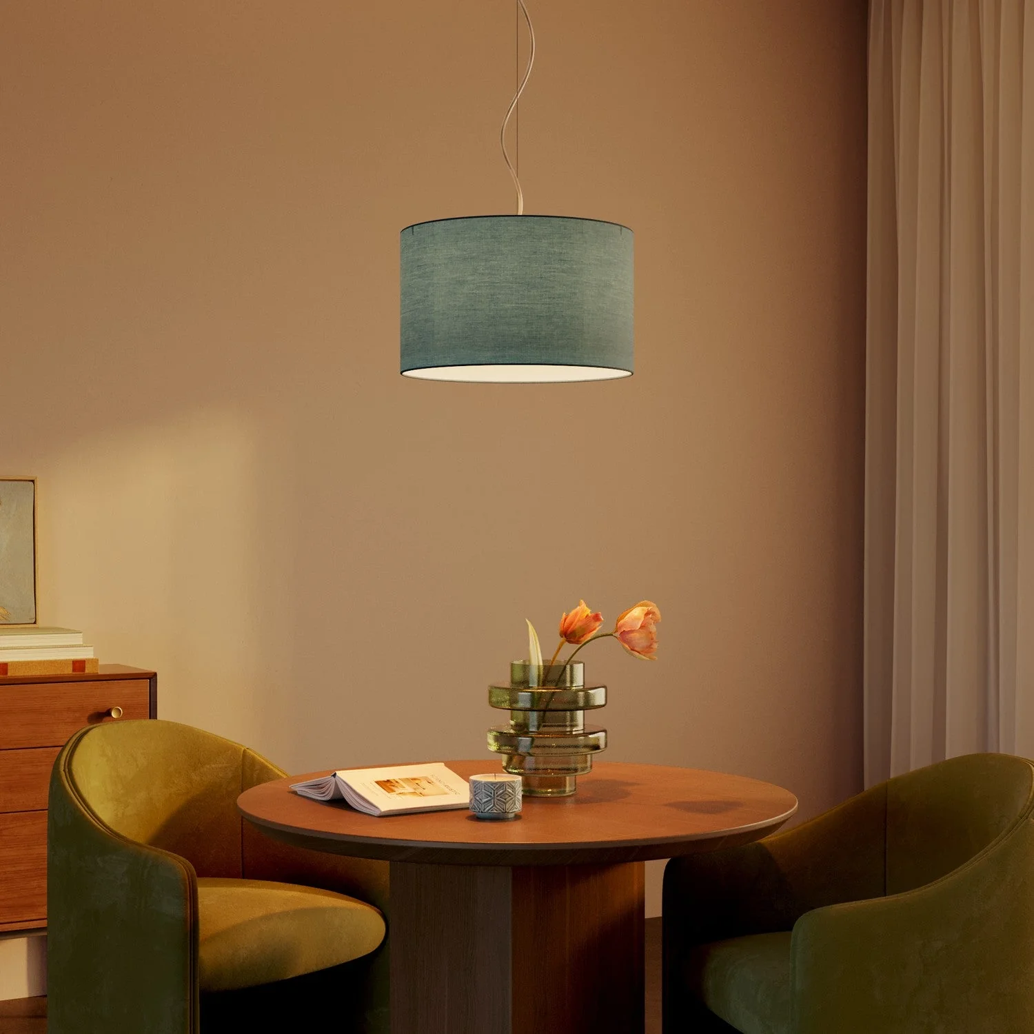 Cilindro L Lampshade in fabric with E27 fitting - Made in Italy - Verde Dubbio Cottonette - Image 2