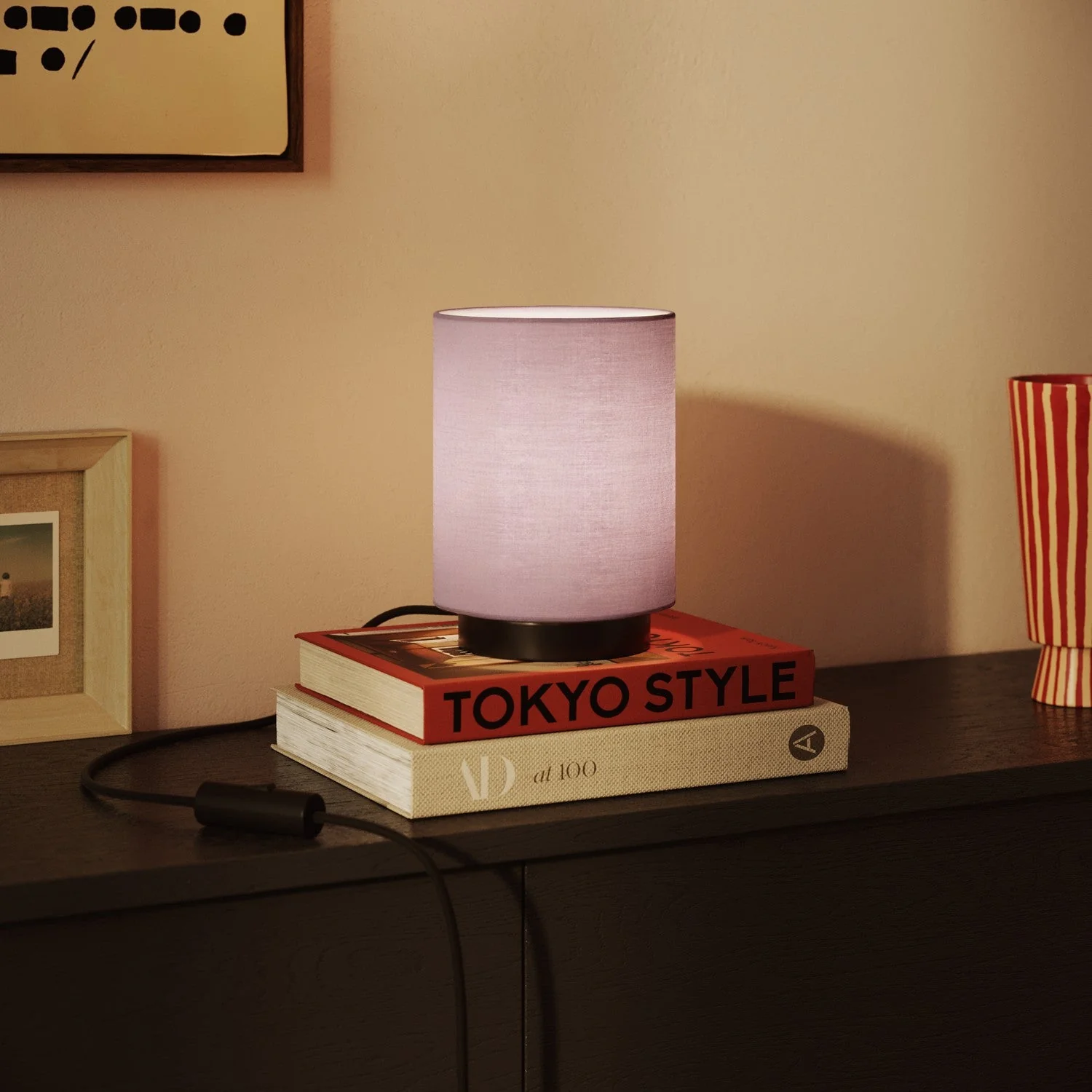 Cilindro S Fabric Lampshade with E27 Fitting - Made in Italy - Teletta Lilac - Image 2