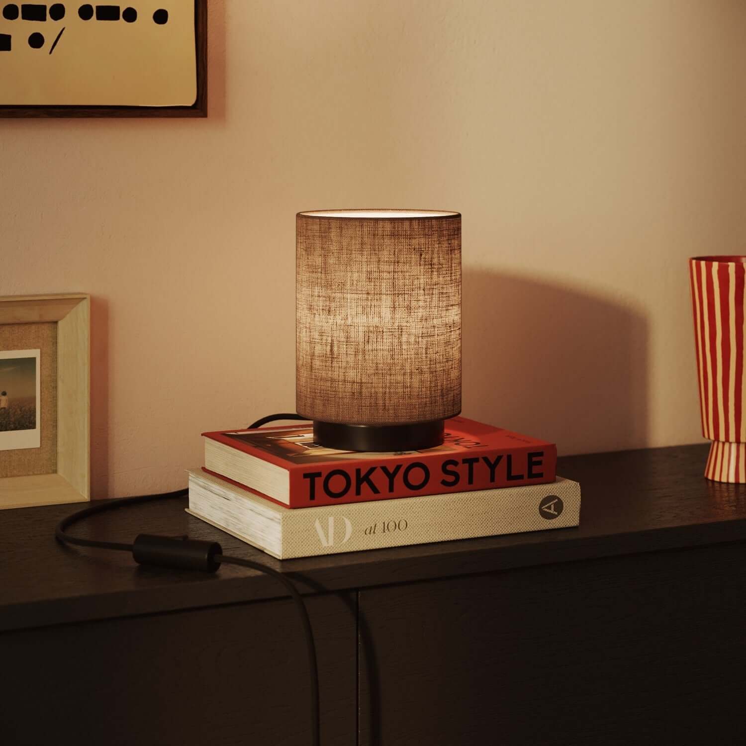 Cylindrical fabric lampshade with E27 fitting - 100% Made in Italy - Camelot brown - Image 2
