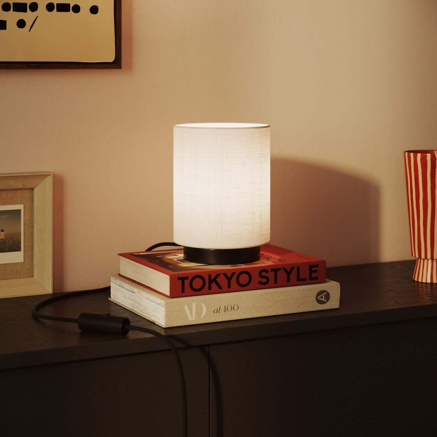 Cylindrical fabric lampshade with E27 fitting – 100% Made in Italy – Glossy white linen - Image 2