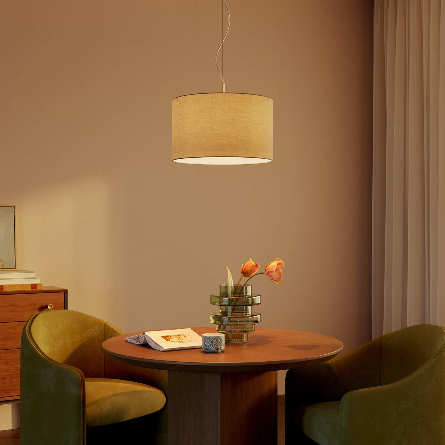 Cylindrical Lampshade L in fabric with E27 fitting - Made in Italy - Arenal Dove Gray - Image 2