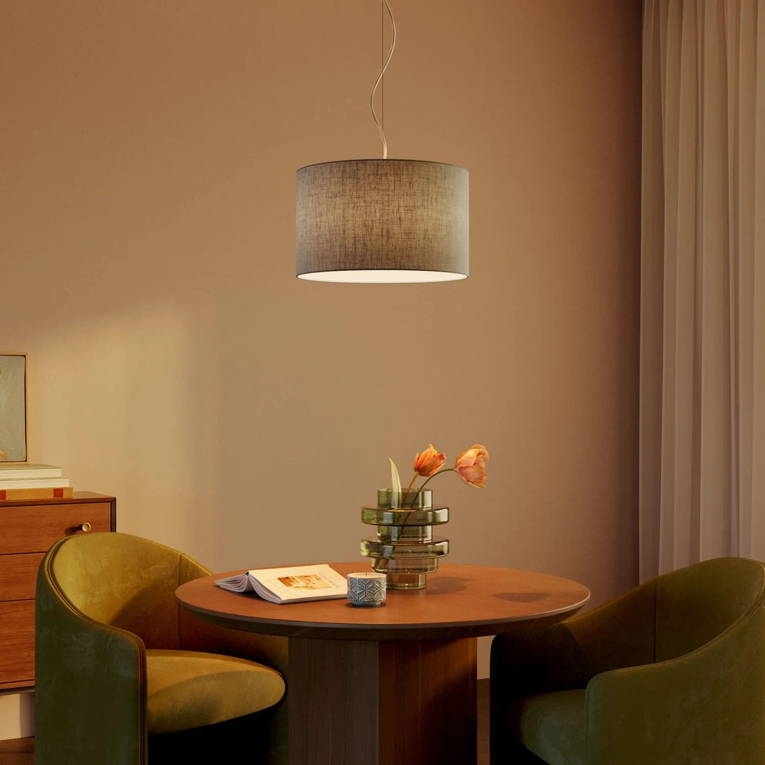 Lampshade Cylinder L in fabric with E27 fitting - Made in Italy - Camelot Grey - Image 2