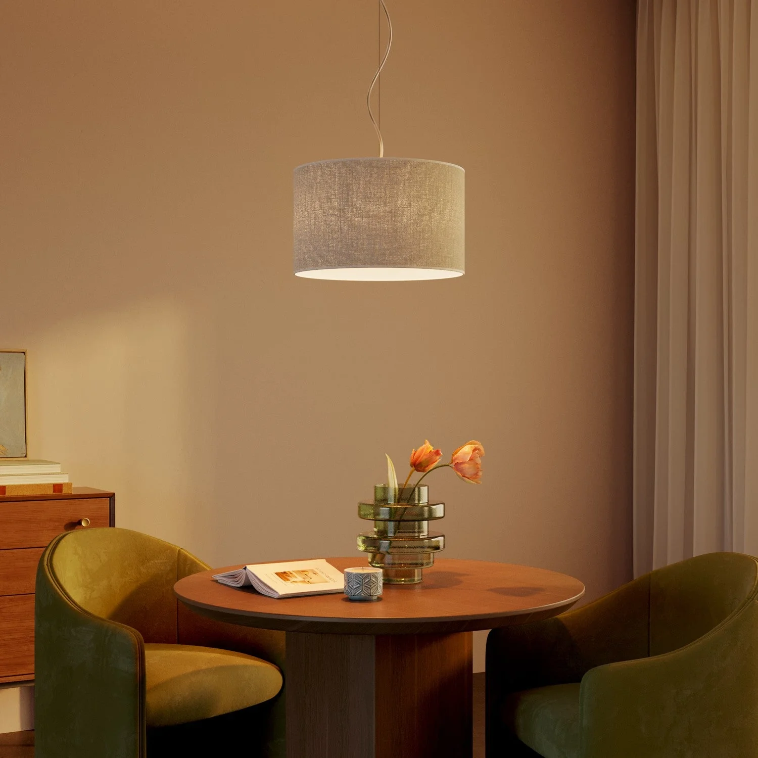 Cylinder L Lampshade in fabric with E27 fitting - Made in Italy - Light Jute - Image 2
