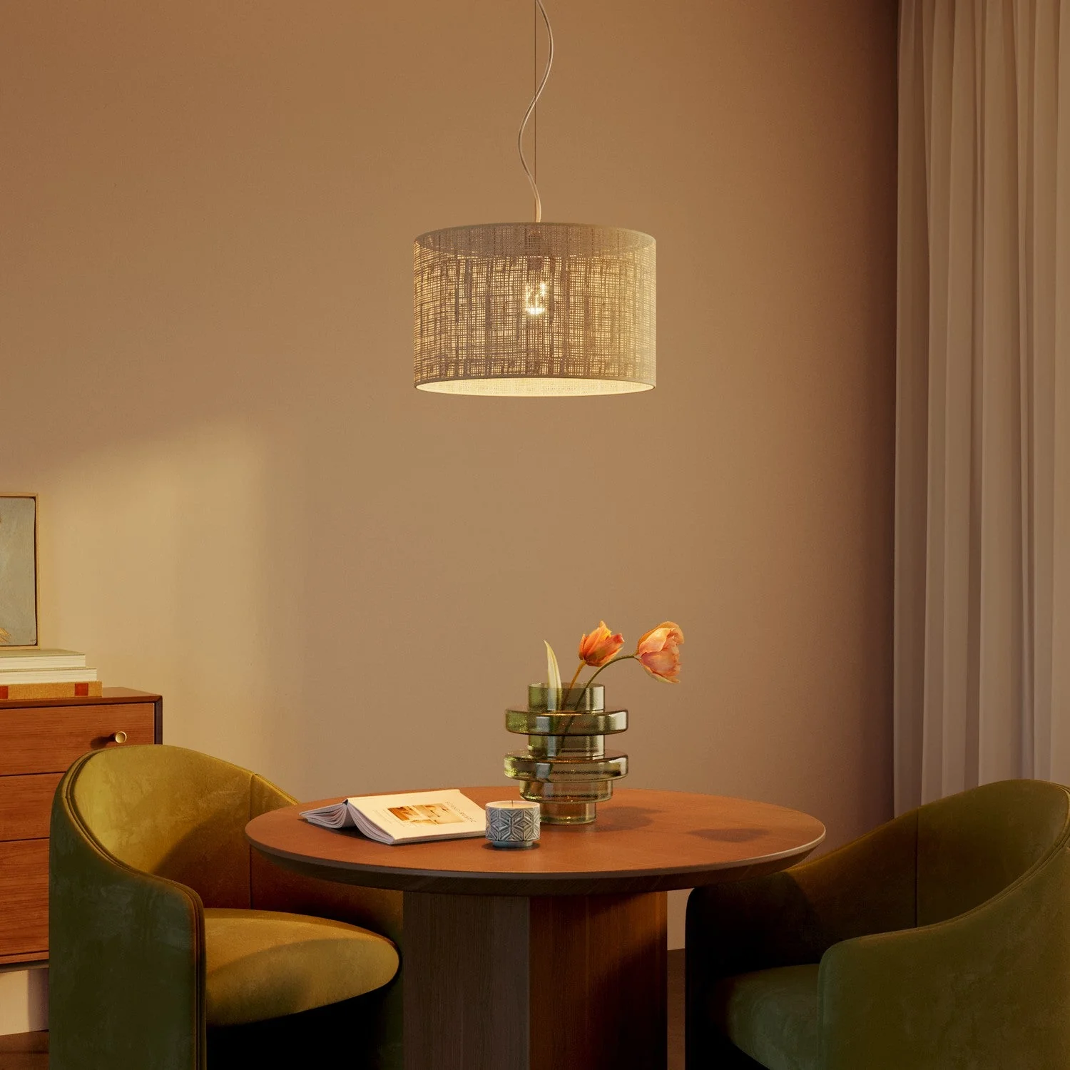 Lampshade Cylinder L in fabric with E27 fitting - Made in Italy - Raphia - Image 2