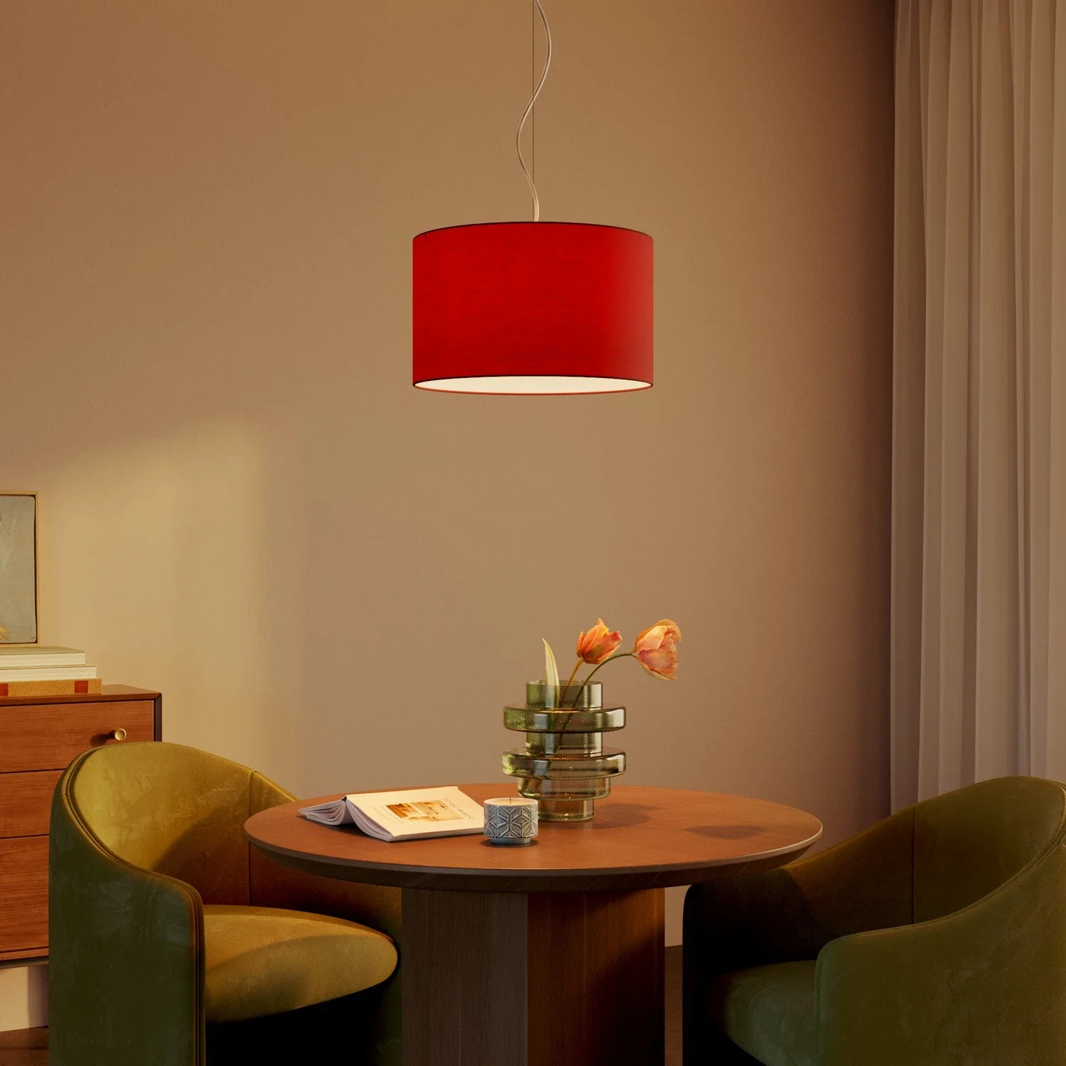 Cilindro L fabric Lampshade with E27 fitting - Made in Italy - Rosso fabric - Image 2