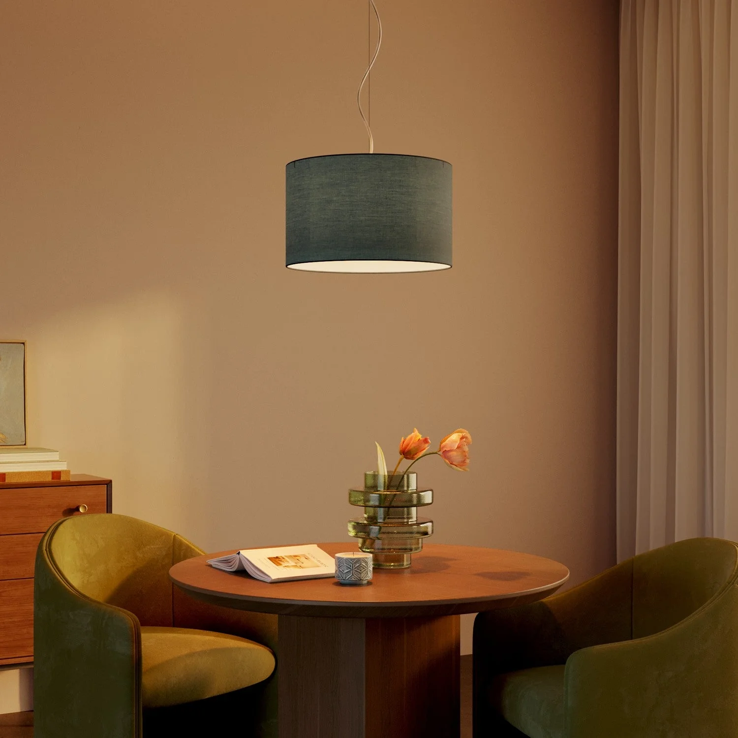 Cylinder Lampshade L in fabric with E27 fitting - Made in Italy - Severe Blue Cottonette - Image 2