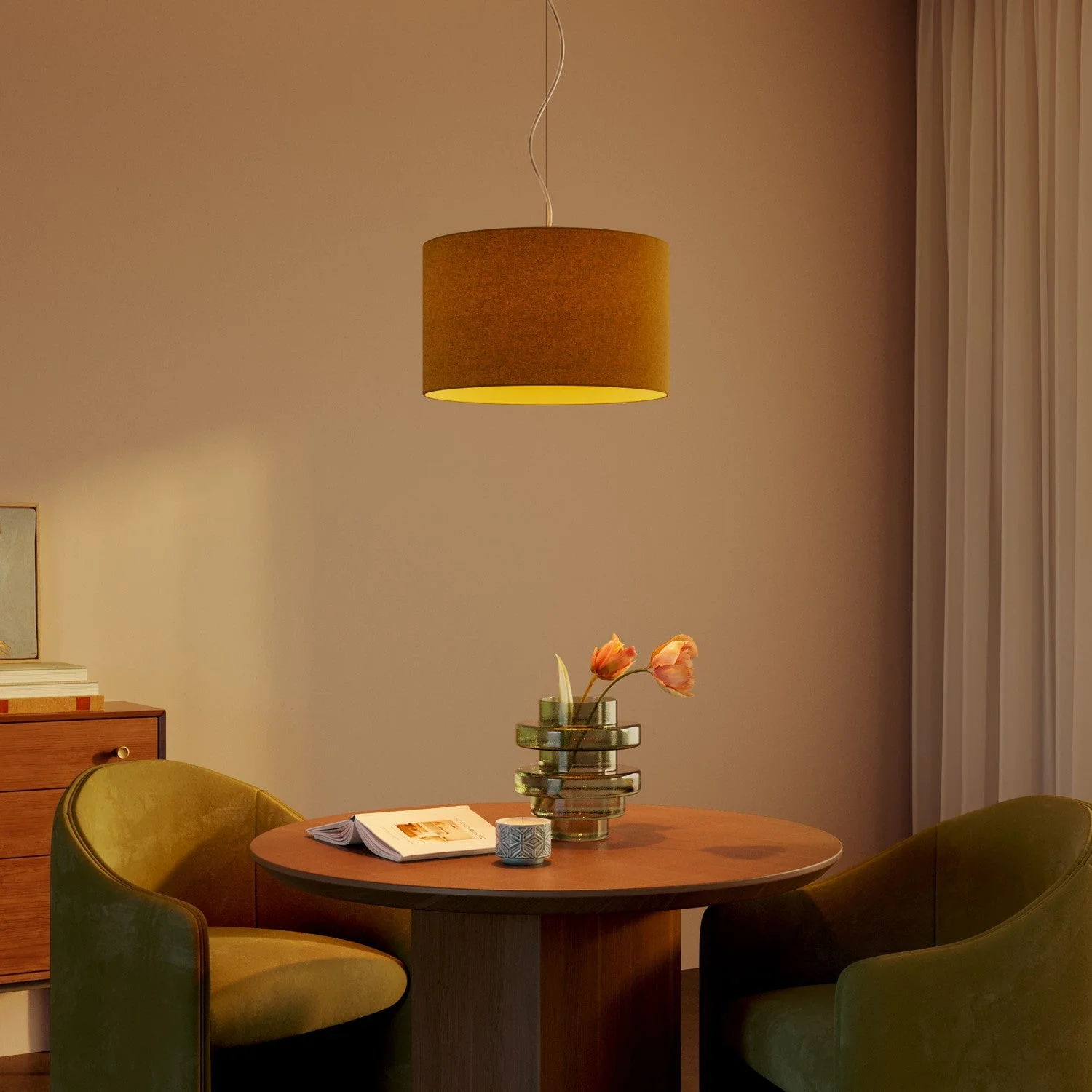 Lampshade Cilindro L in fabric with E27 fitting - Made in Italy - Mustard Wool - Image 2