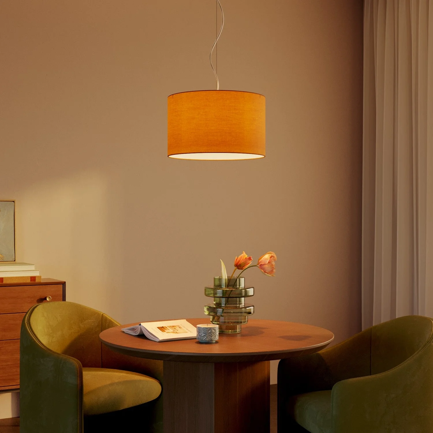 Cylinder L Lampshade in fabric with E27 fitting - Made in Italy - Mandarino Canvas - Image 2