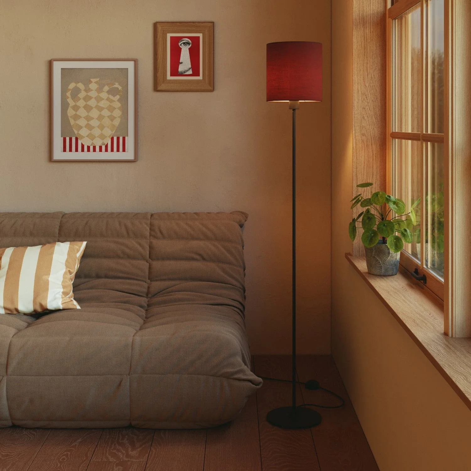 Lampshade Cylinder M in fabric with E27 fitting - Made in Italy - Arenal Bordeaux - Image 2