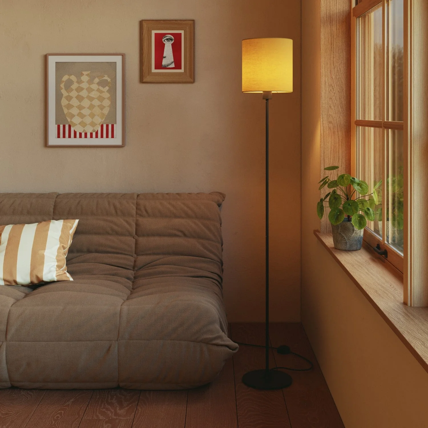 Cylinder Lampshade M in fabric with E27 fitting - Made in Italy - Arenal Gold - Image 2