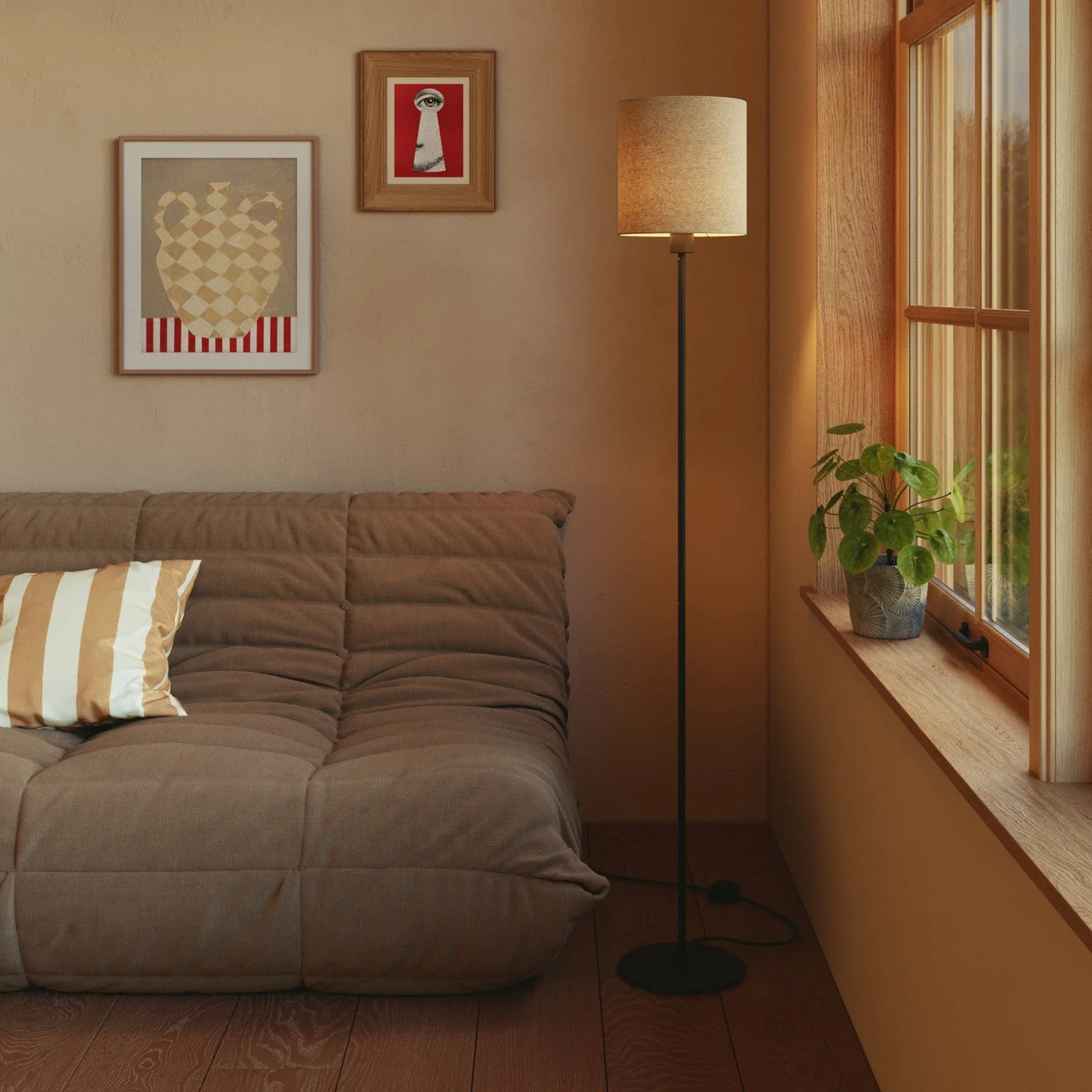 Lampshade Cylinder M in fabric with E27 fitting - Made in Italy - Beige Wool - Image 2