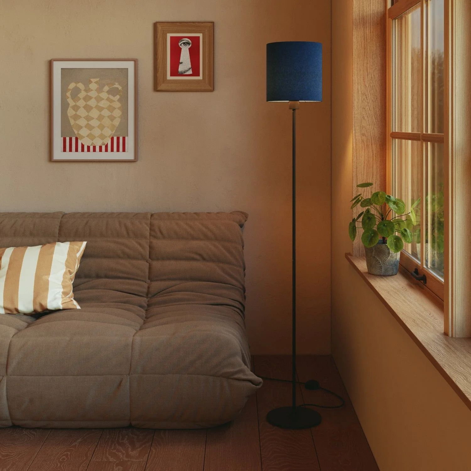 Cylinder Lampshade M in fabric with E27 fitting - Made in Italy - Blue Wool - Image 2