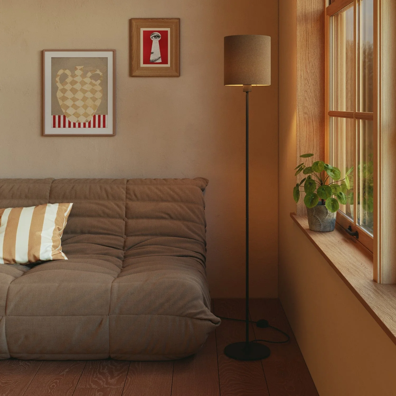 Cylindrical Lampshade M in fabric with E27 socket - Made in Italy - Brown Wool - Image 2