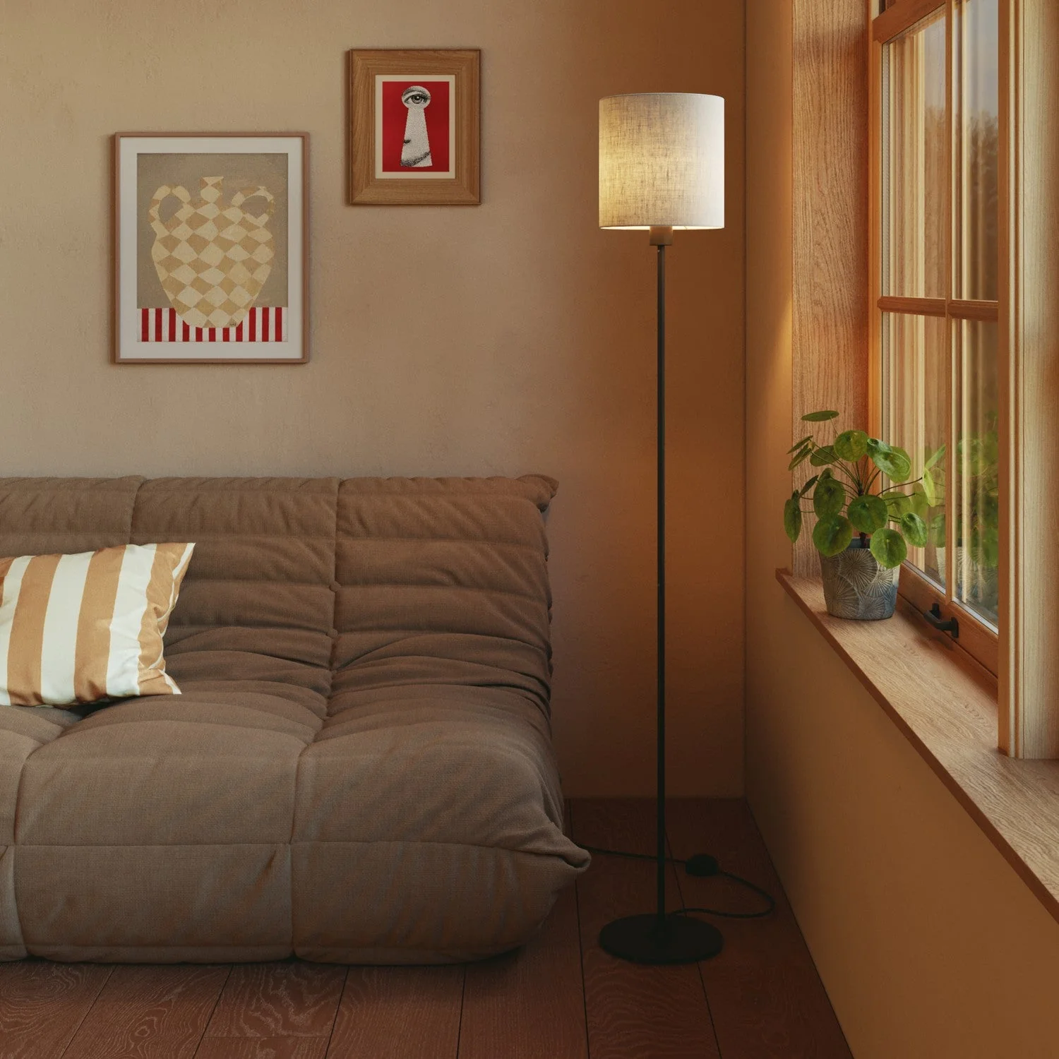 Cylindrical Lampshade M in fabric with E27 fitting - Made in Italy - Camelot Gray - Image 2