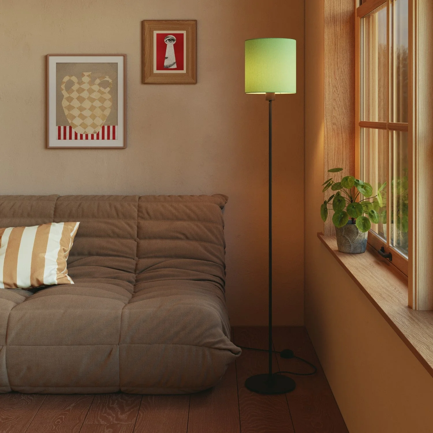 Cylinder M Lampshade in fabric with E27 fitting - Made in Italy - Cinette Pistachio Green - Image 2