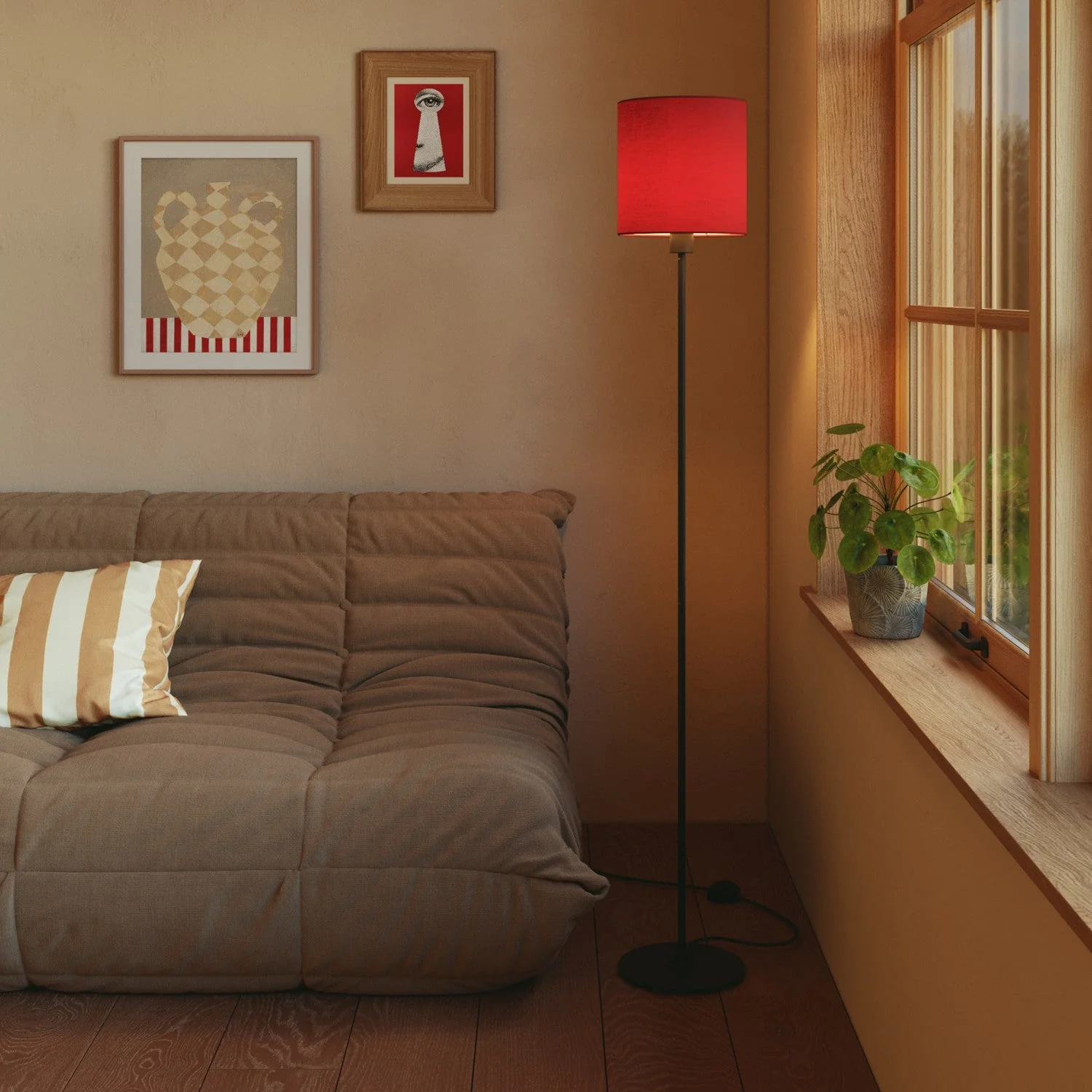 Cylinder Lampshade M in fabric with E27 fitting - Made in Italy - Teletta Red - Image 2