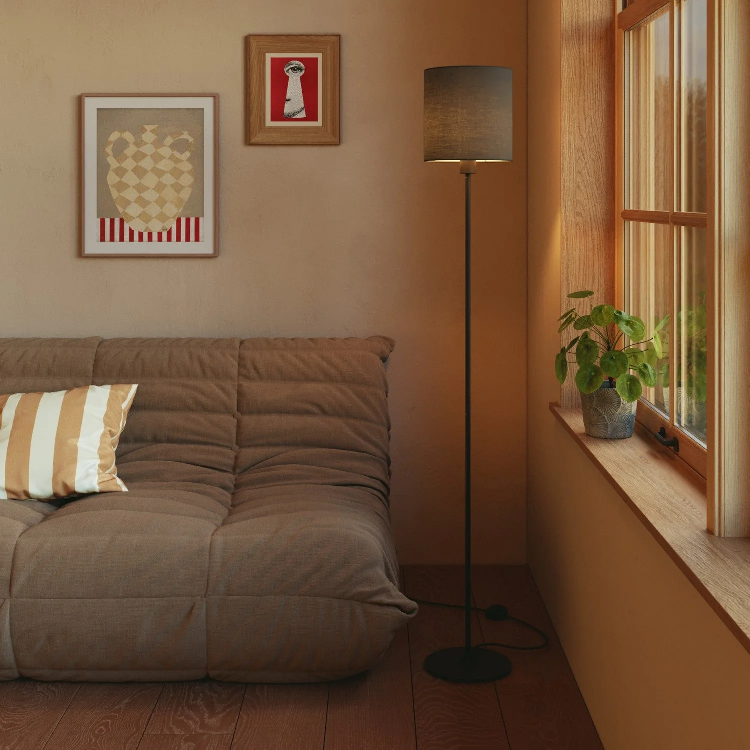 Cilindro M Lampshade in fabric with E27 fitting - Made in Italy - Dark Gray Teletta - Image 2