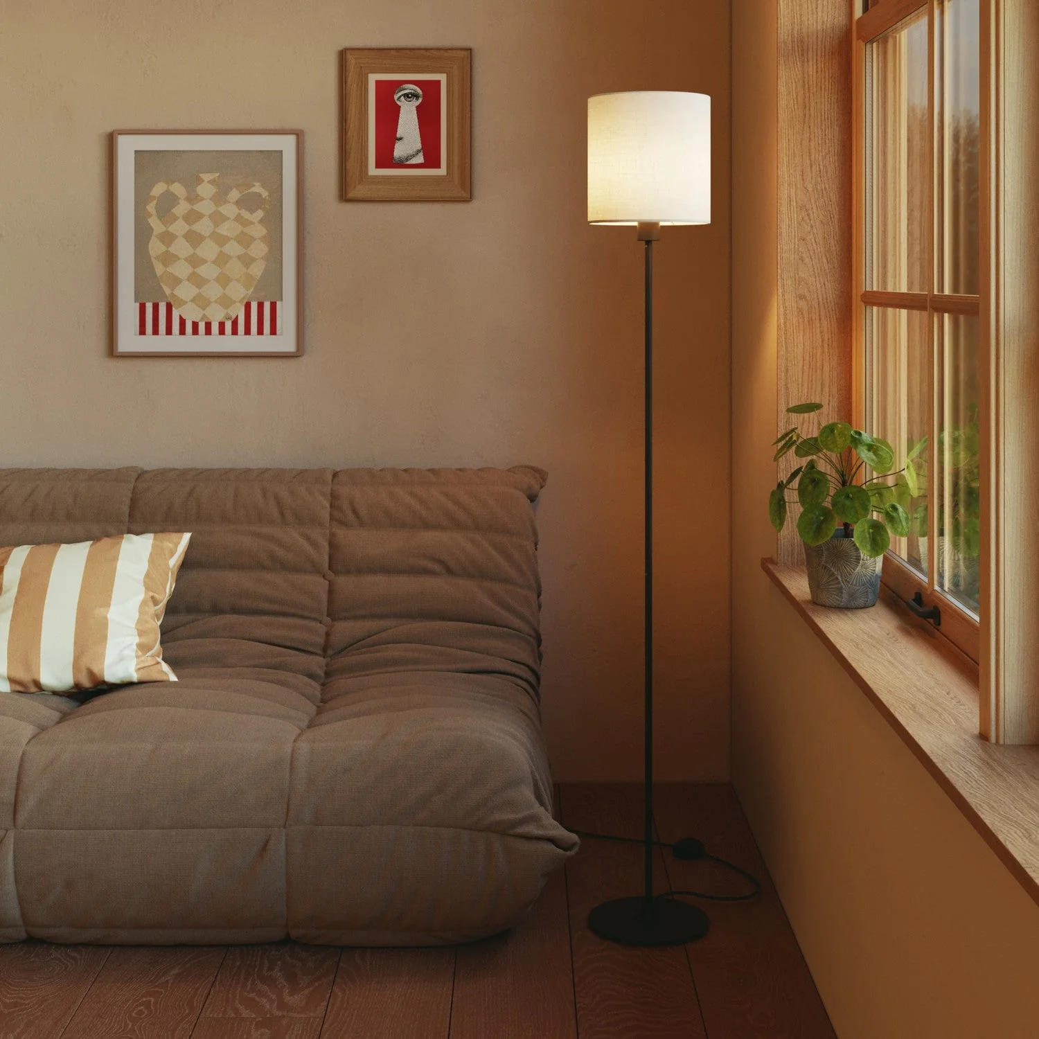 Cylindrical M lampshade in fabric with E27 fitting - Made in Italy - Glossy white linen - Image 2