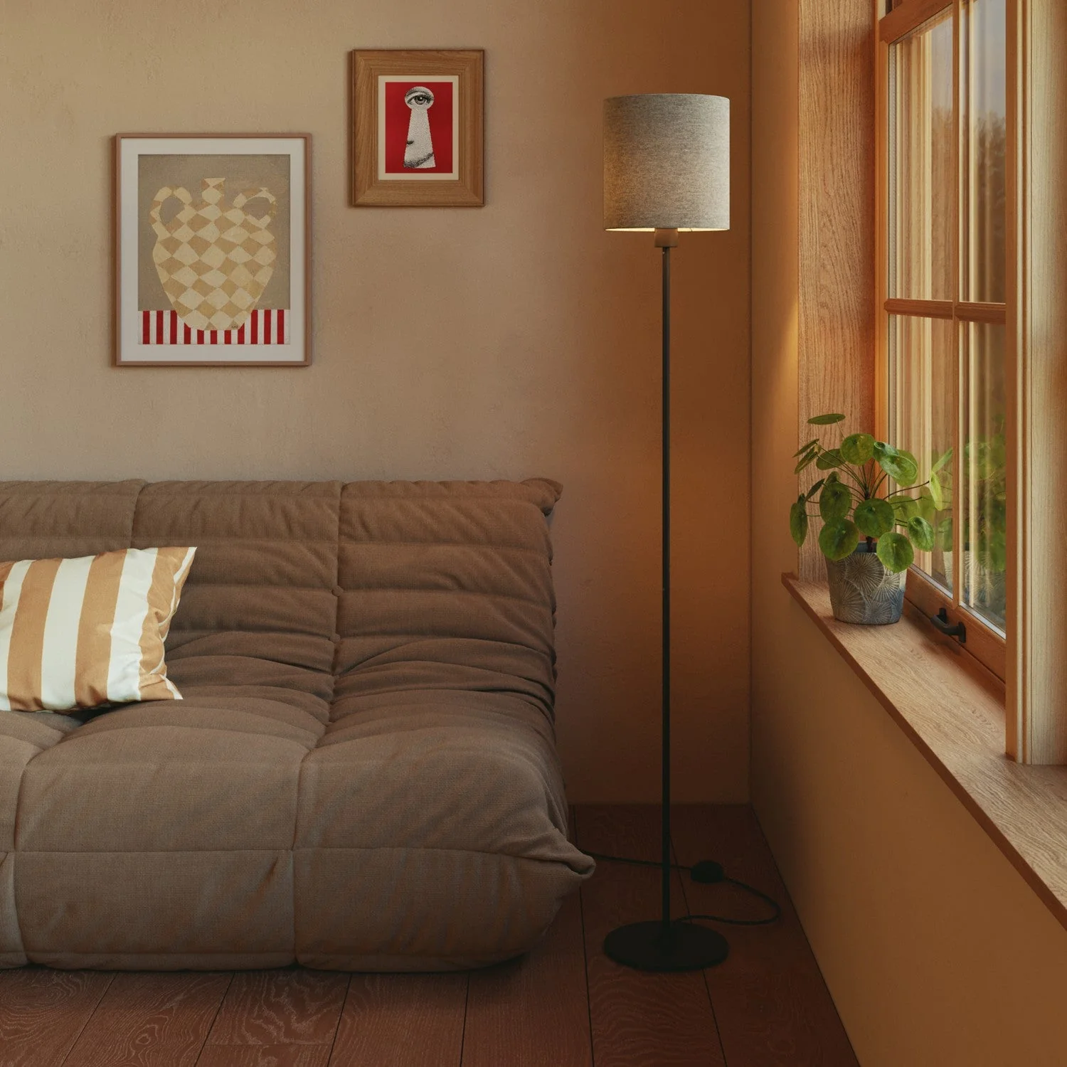 Cilindro M Lampshade in fabric with E27 fitting - Made in Italy - Light Gray Wool - Image 2