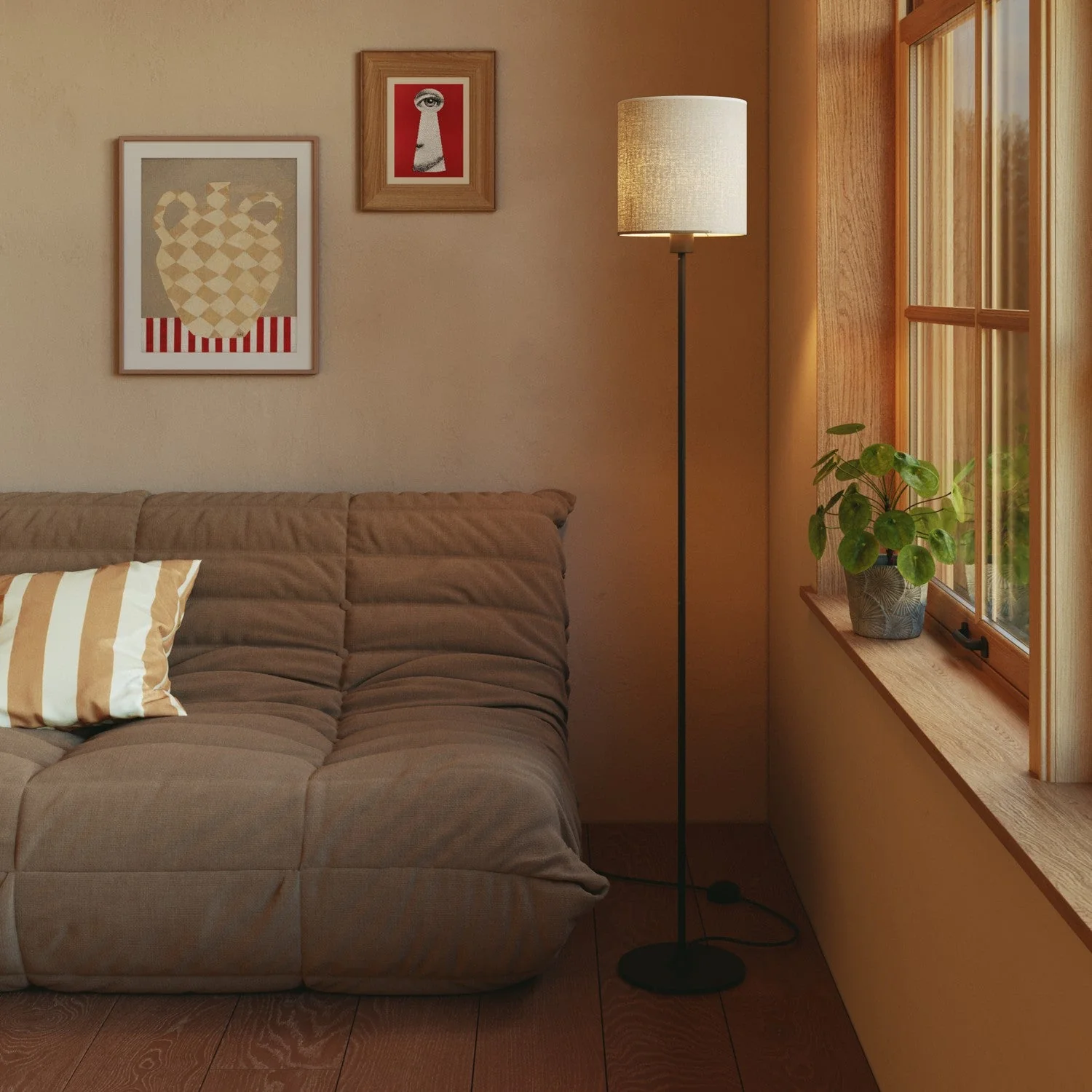 Lampshade Cylinder M in fabric with E27 fitting - Made in Italy - Light Jute - Image 2