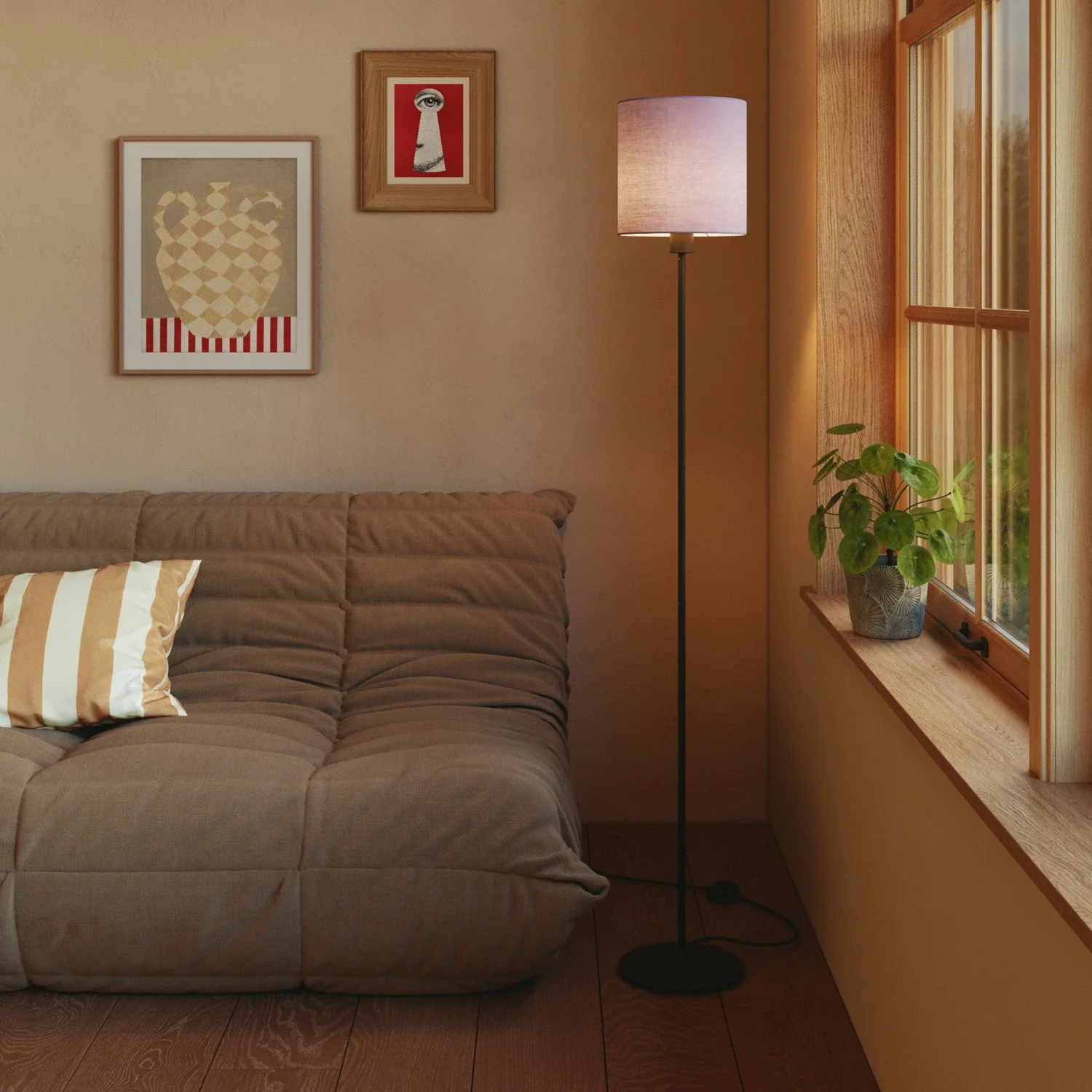 Cylindrical M Lampshade in fabric with E27 fitting - Made in Italy - Lilac Fabric - Image 2