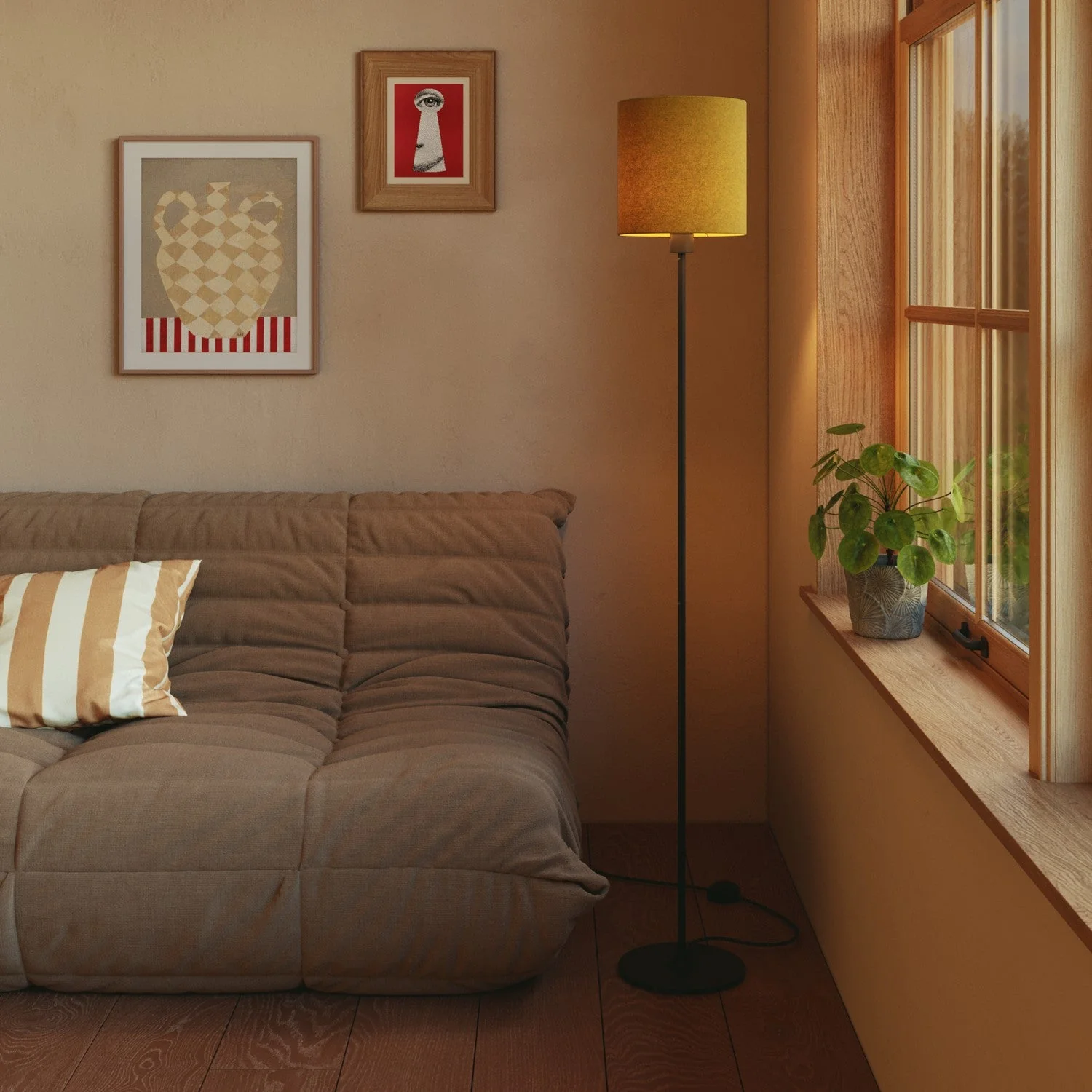 Cylinder Lampshade M in fabric with E27 fitting - Made in Italy - Mustard Wool - Image 2