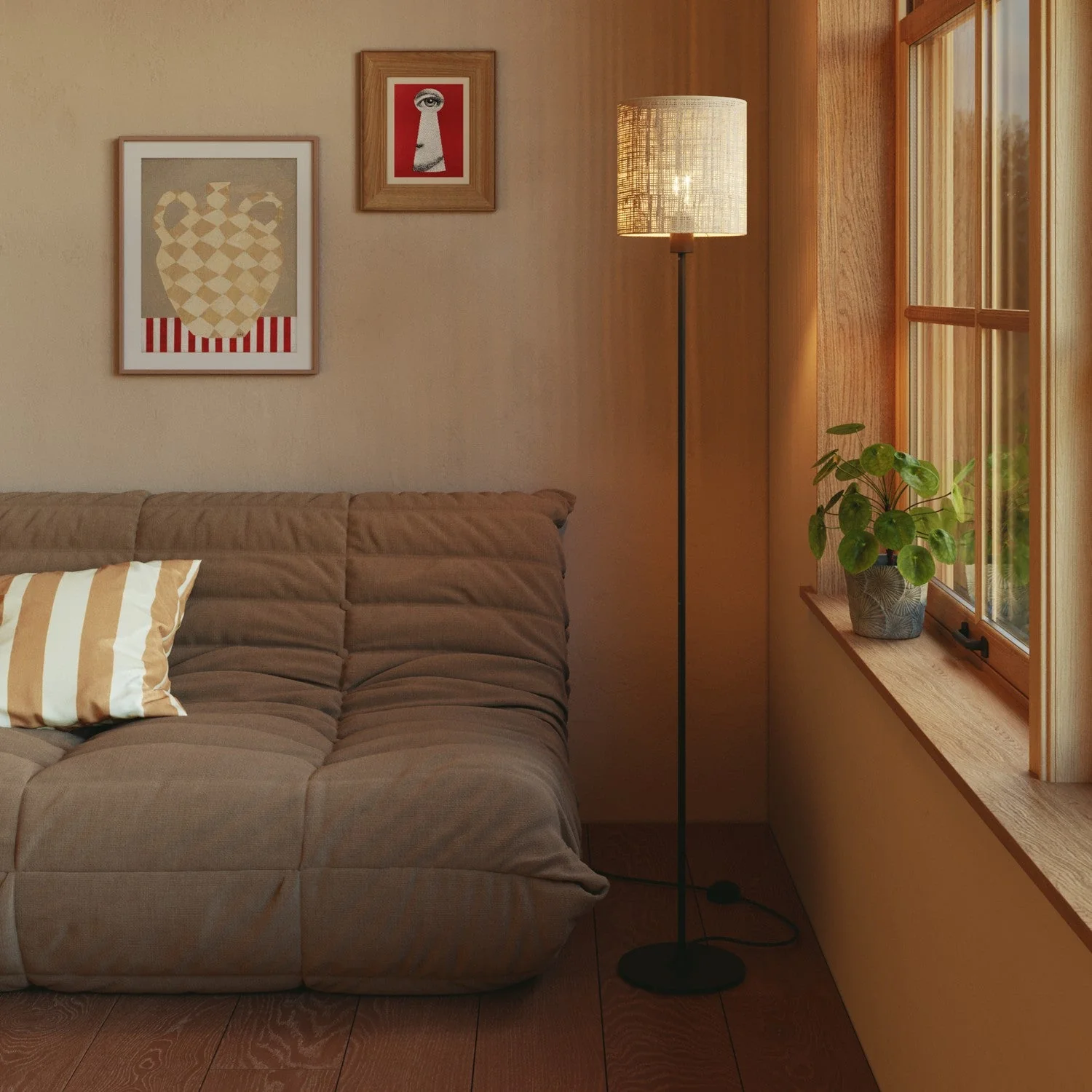 Cylinder Lampshade M in fabric with E27 fitting - Made in Italy - Raphia - Image 2