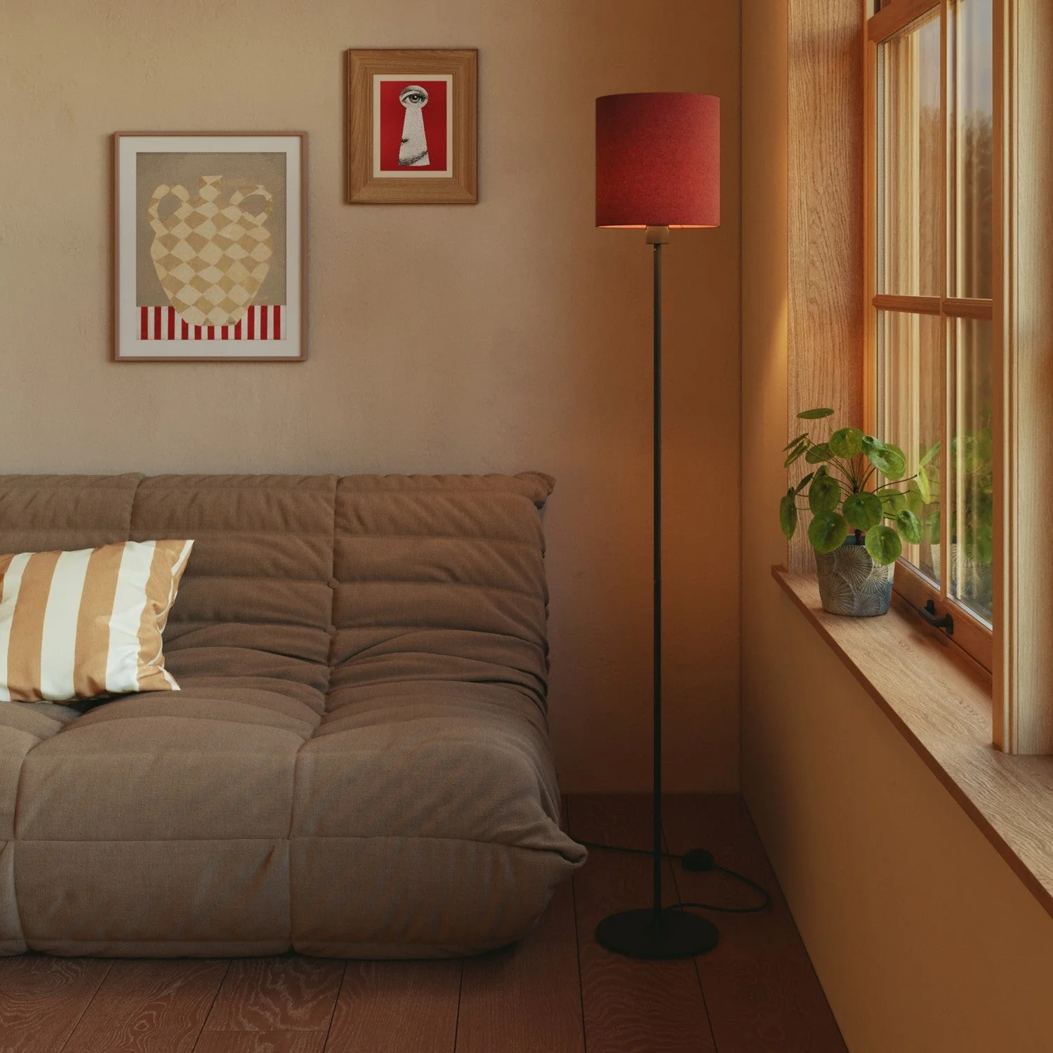 Cylindrical M lampshade in fabric with E27 fitting - Made in Italy - Lobster wool - Image 2