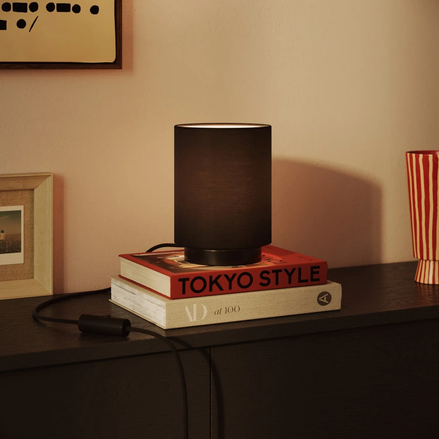 Cylindrical Lampshade S in fabric with E27 fitting - Made in Italy - Anthracite Cotton - Image 2