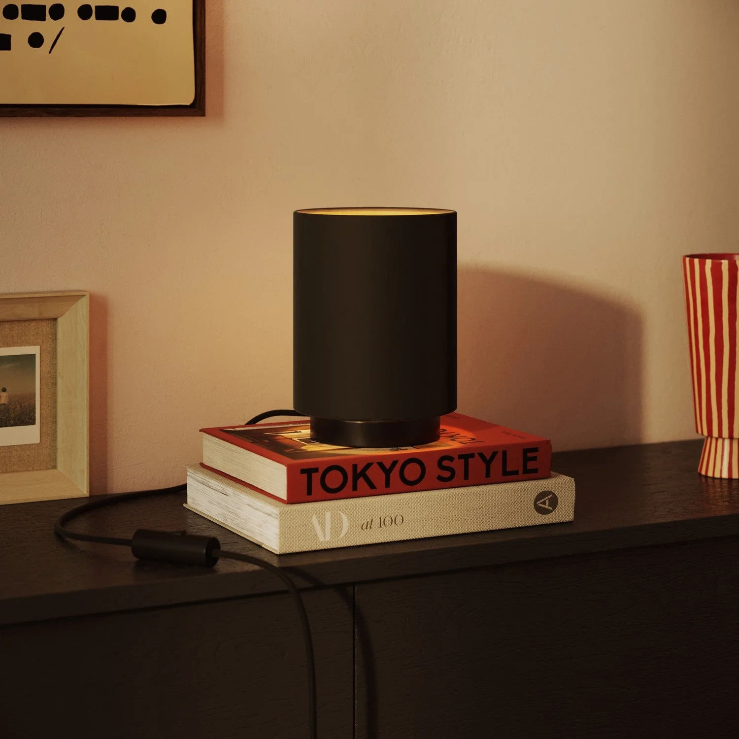 Lampshade Cylinder S in fabric with E27 fitting - Made in Italy - Black/Gold - Image 2