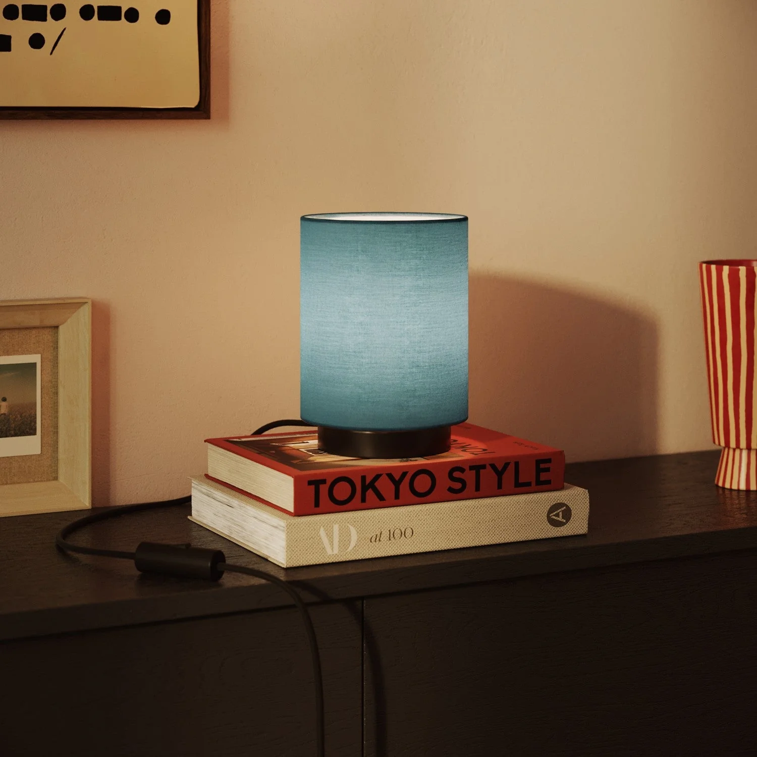 Cylindrical S Lampshade in fabric with E27 fitting - Made in Italy - Verde Dubbio Cloth - Image 2