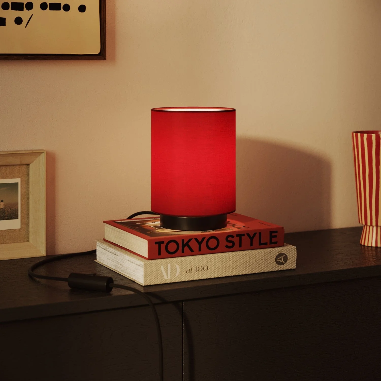 Cylindrical S Lampshade in fabric with E27 fitting - Made in Italy - Red Cloth - Image 2