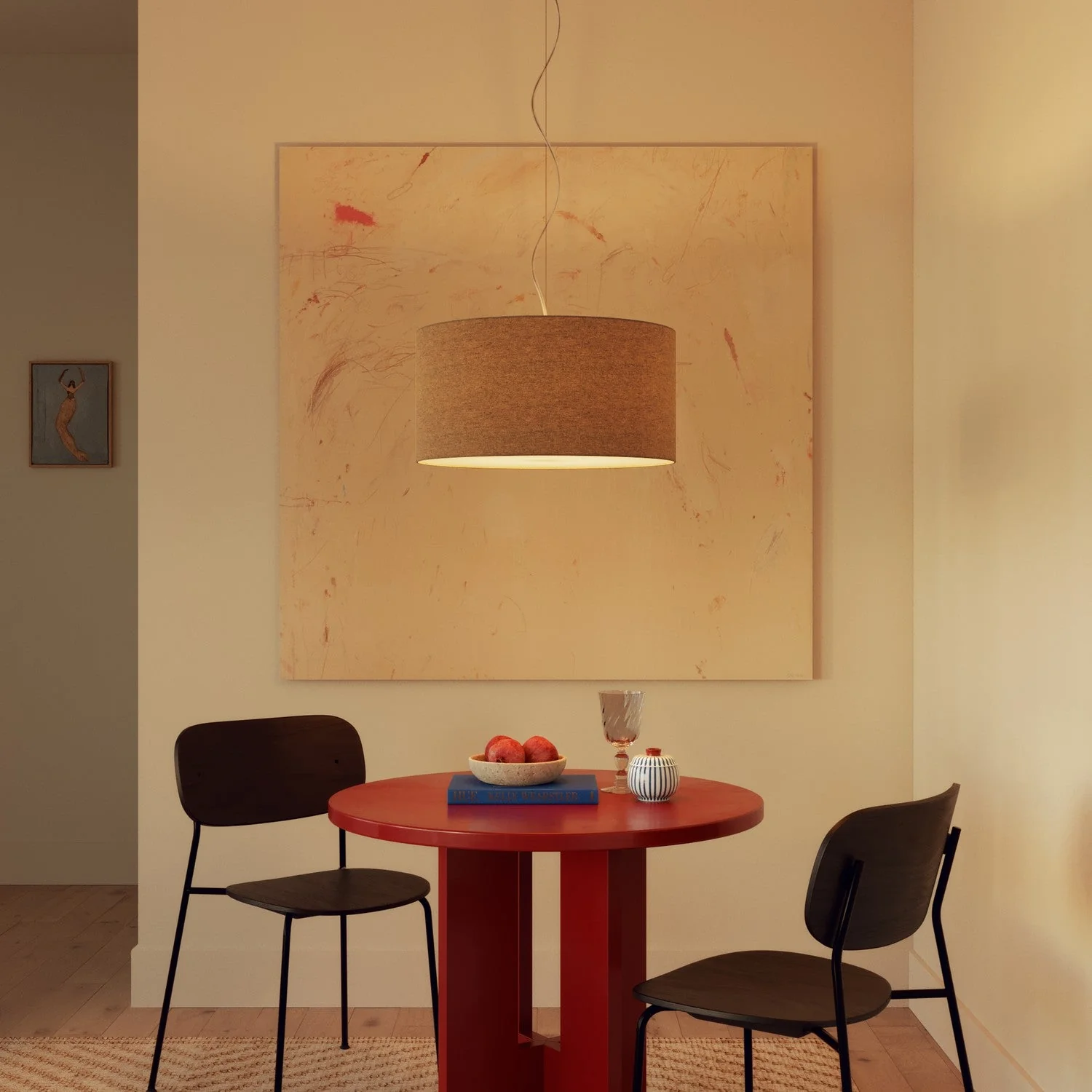 XL Cylinder Lampshade in fabric with E27 fitting - Made in Italy - Beige Wool - Image 2