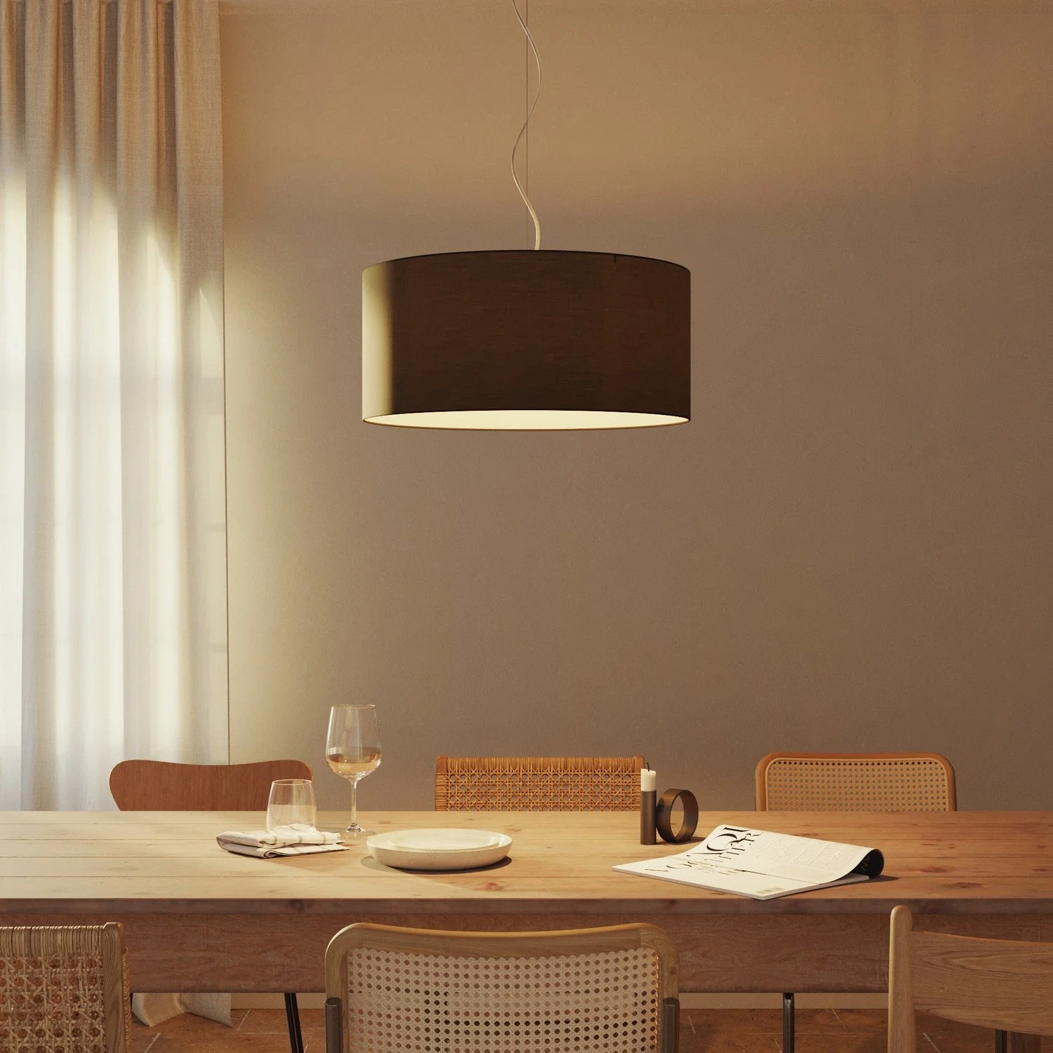 Lampshade Cylinder XXL in fabric with E27 fitting - Made in Italy - Anthracite Canvas - Image 2