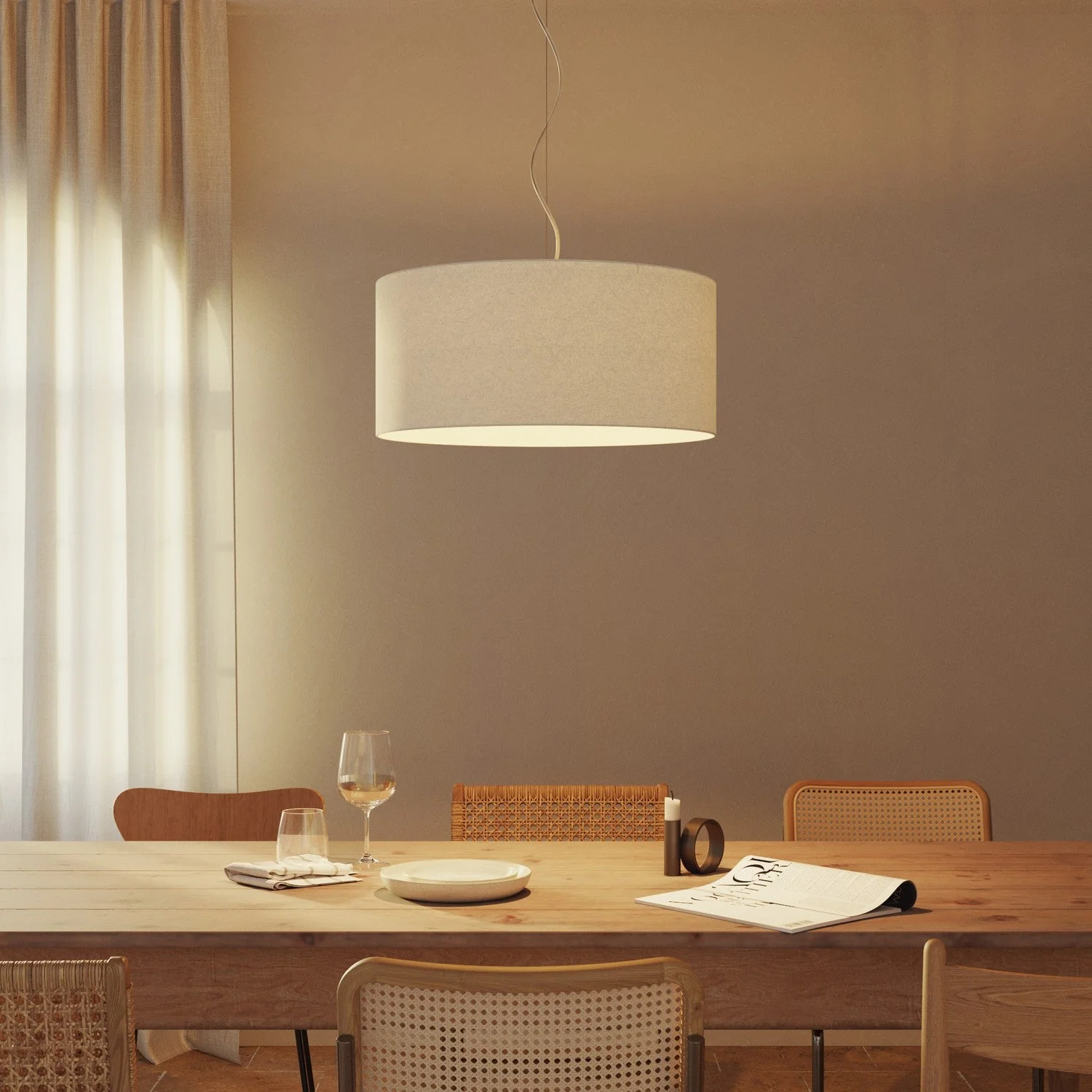 Lampshade Cylinder XXL in fabric with E27 fitting - Made in Italy - Sand Wool - Image 2