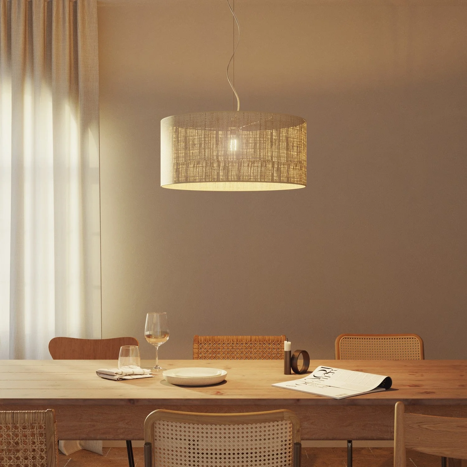 XXL Cylindrical Lampshade in fabric with E27 fitting - Made in Italy - Raphia - Image 2