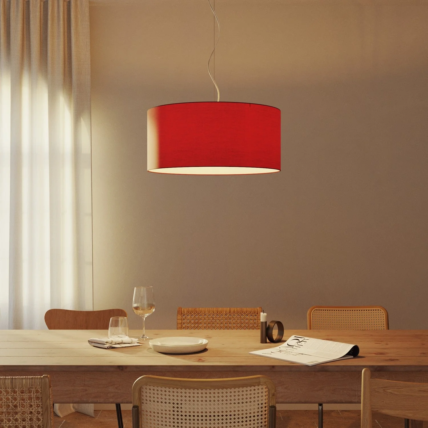 XXL Cylinder Lampshade in fabric with E27 socket - Made in Italy - Red Canvas - Image 2