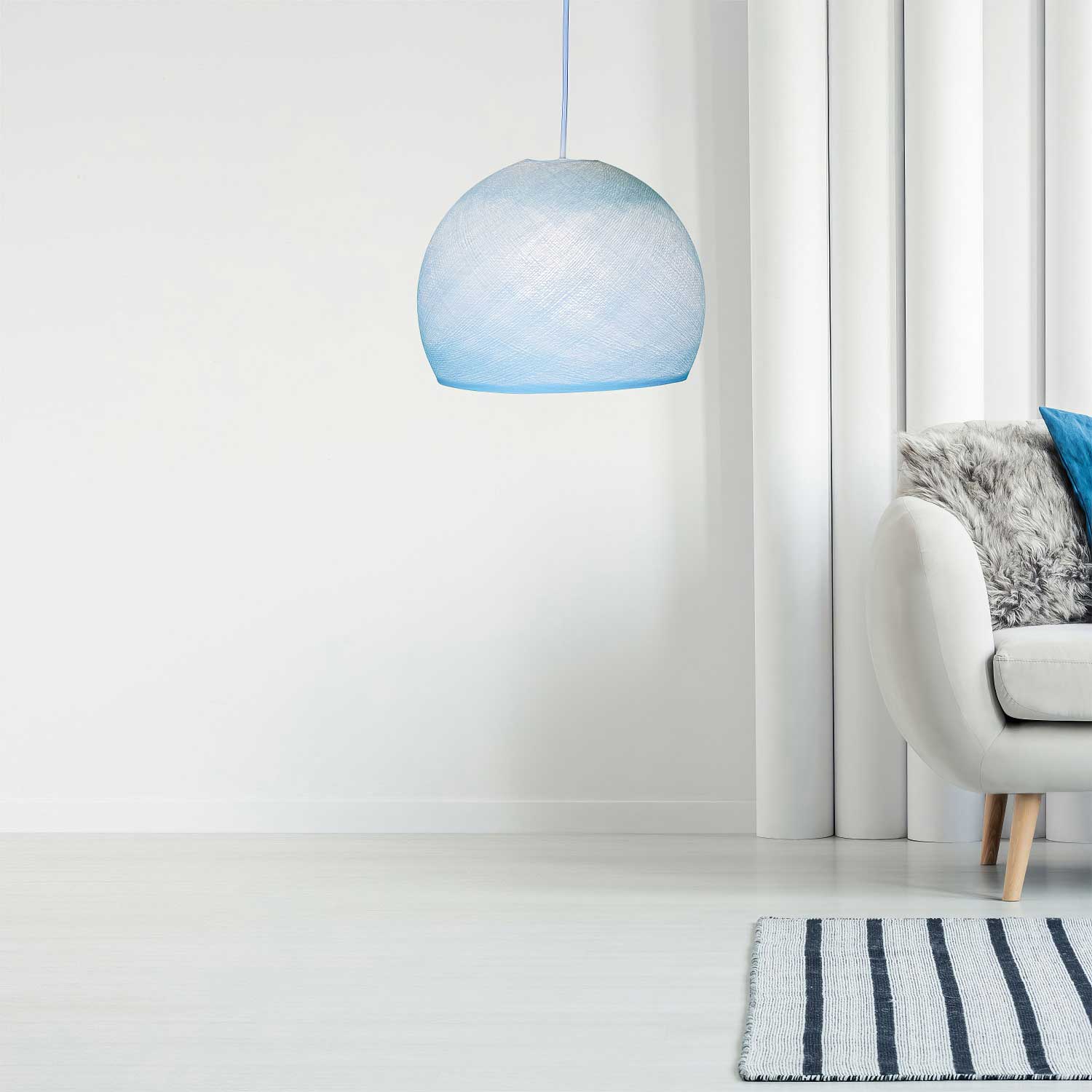 Cupola lampshade in 100% hand-made wire - Powder blue polyester - Image 3