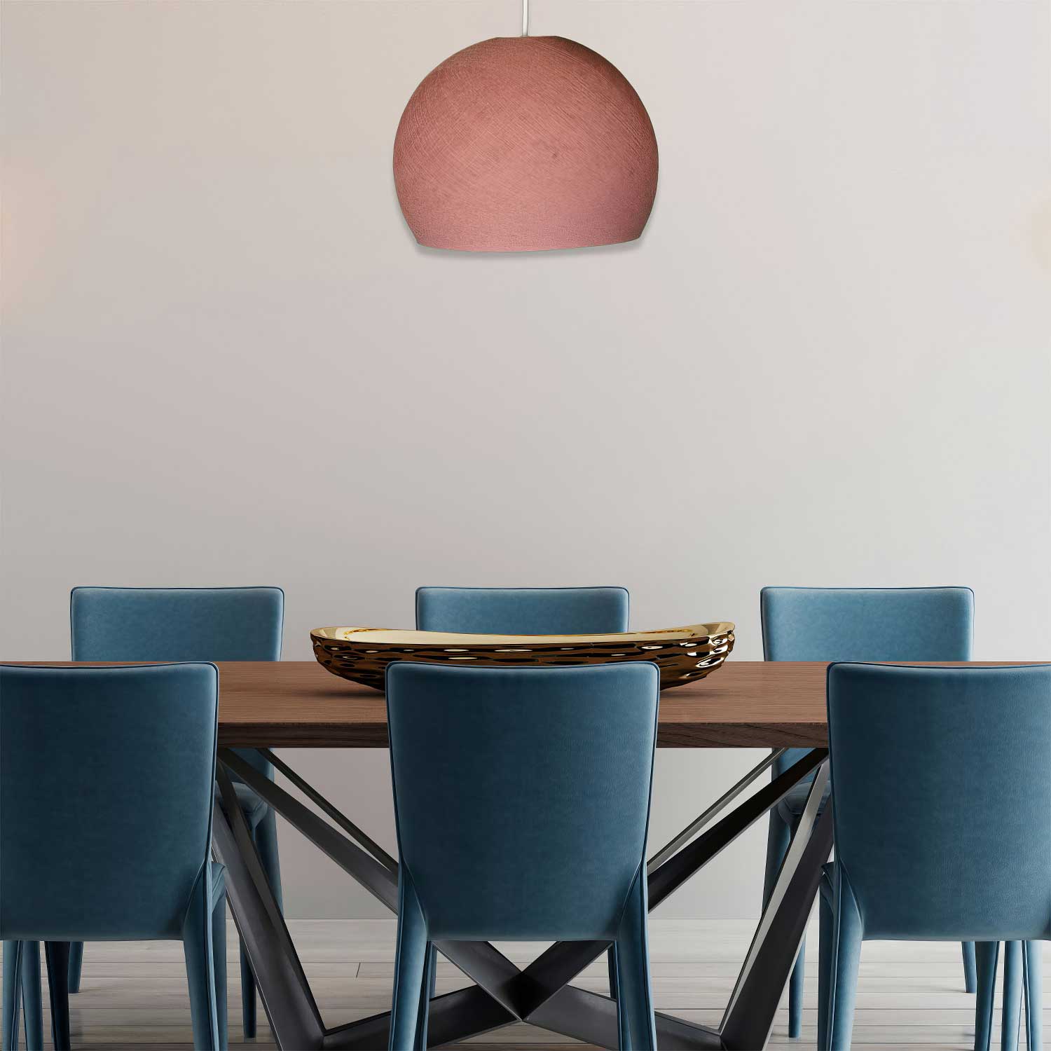 Cupola lampshade in 100% hand-made thread - Powder Pink Polyester - Image 3