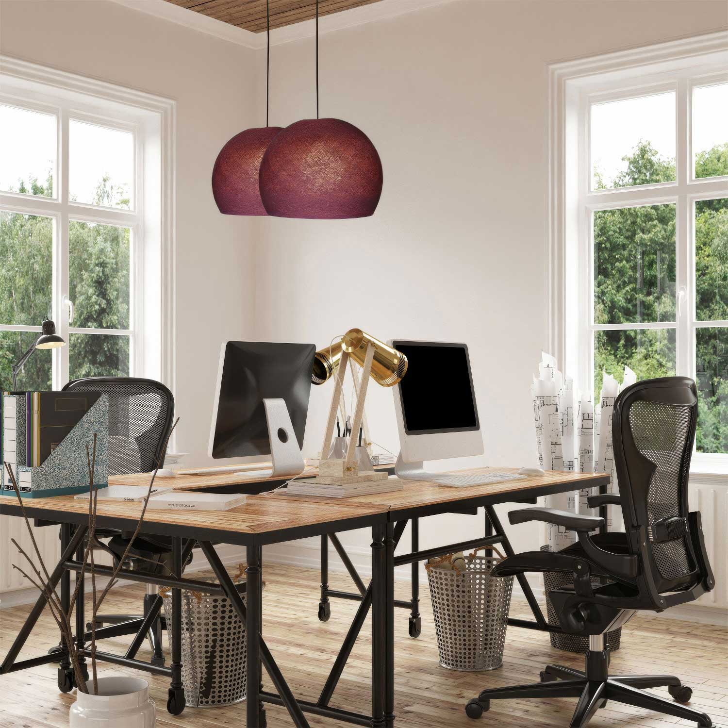 Cupola lampshade in 100% hand-made wire - Merlot polyester - Image 3