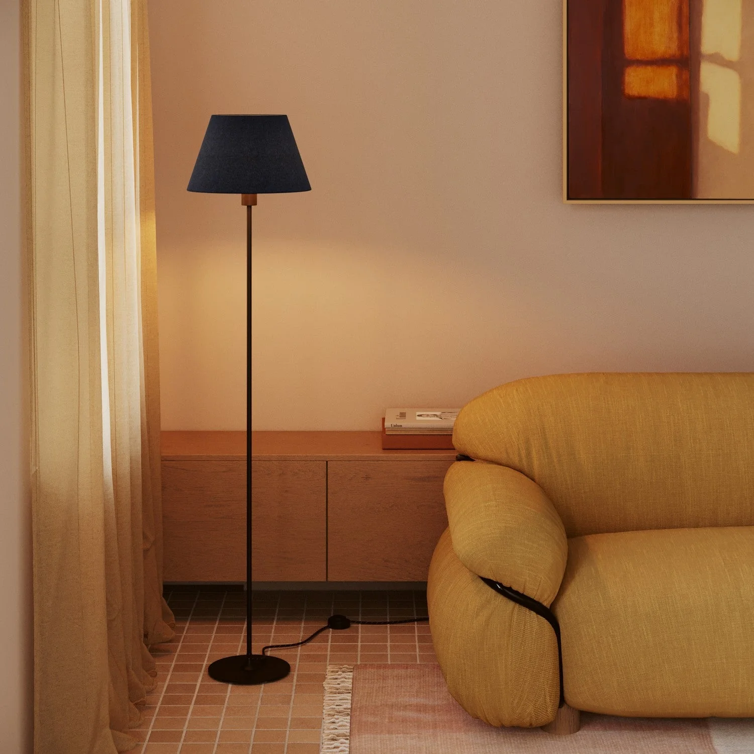 Impero M Lampshade in fabric for floor lamp with E27 fitting - Made in Italy - Blue Wool - Image 2