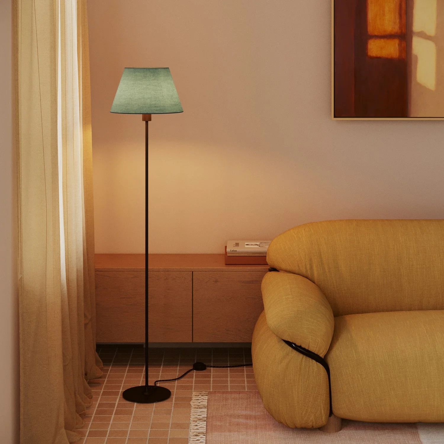 Impero Lampshade M in fabric for floor lamp with E27 fitting - Made in Italy - Doubt Green Teletta - Image 2