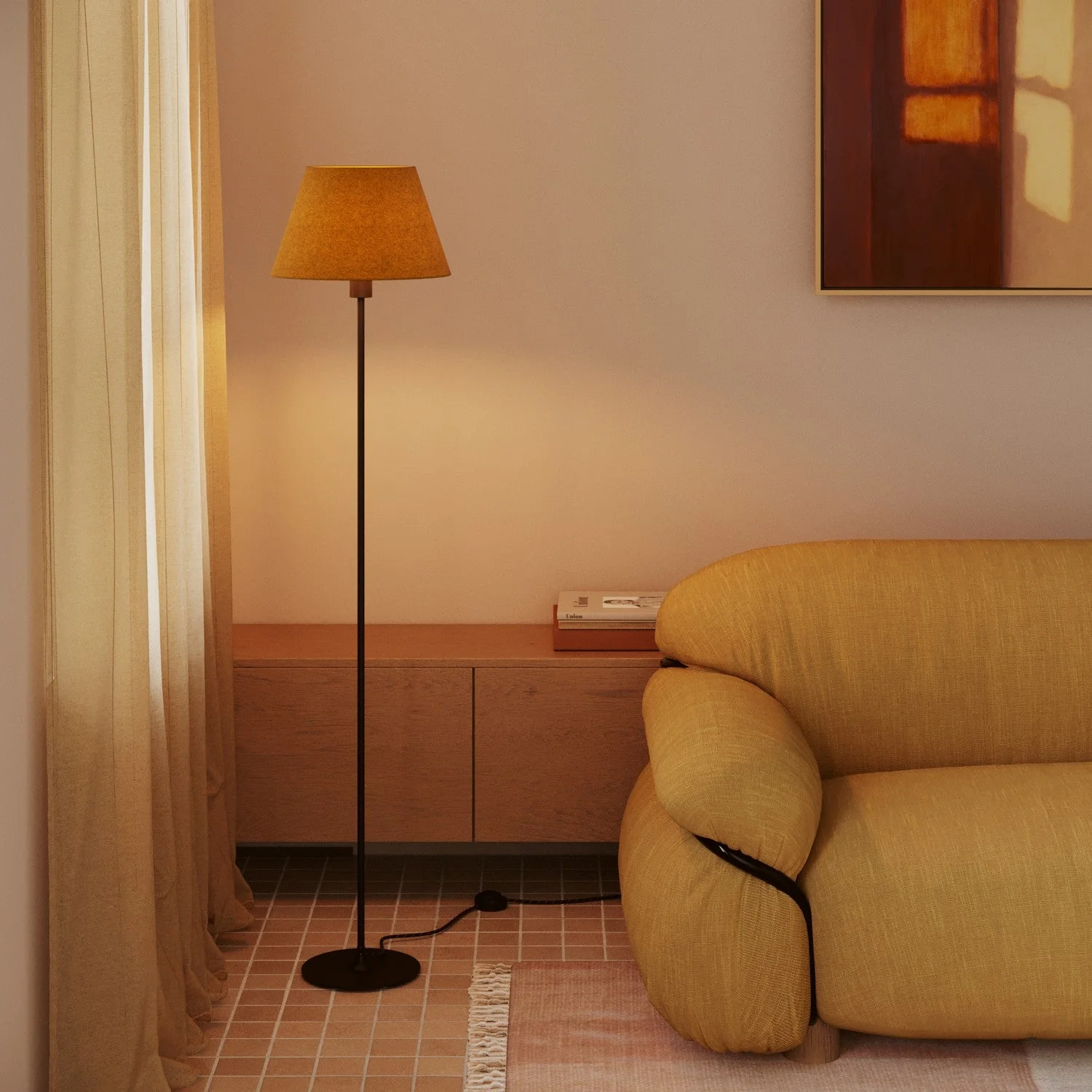 Impero M Lampshade in fabric for floor lamp with E27 fitting - Made in Italy - Mustard Wool - Image 2