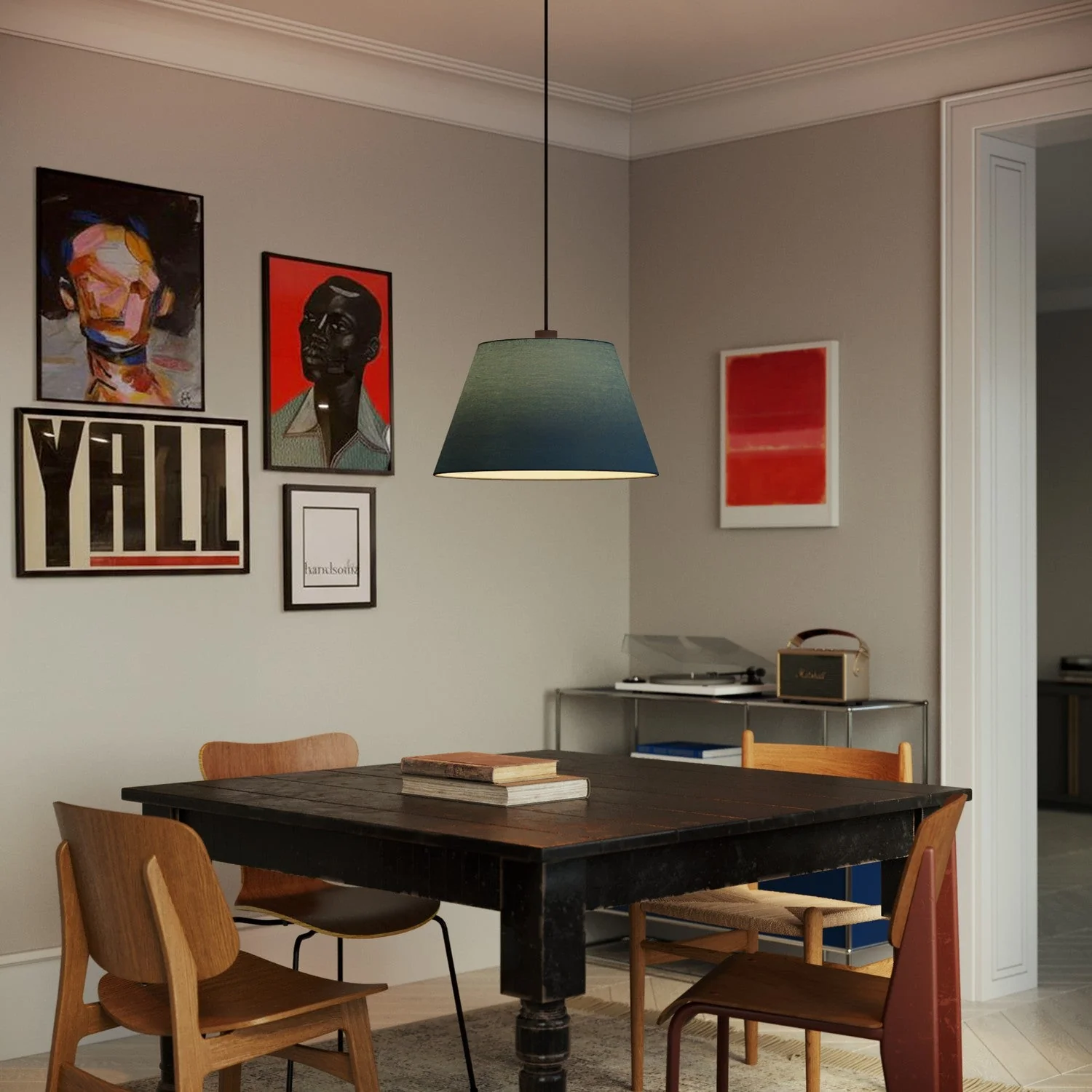 Empire Lampshade L for pendant with E27 fitting - Made in Italy - Light Blue Cotton - Image 2