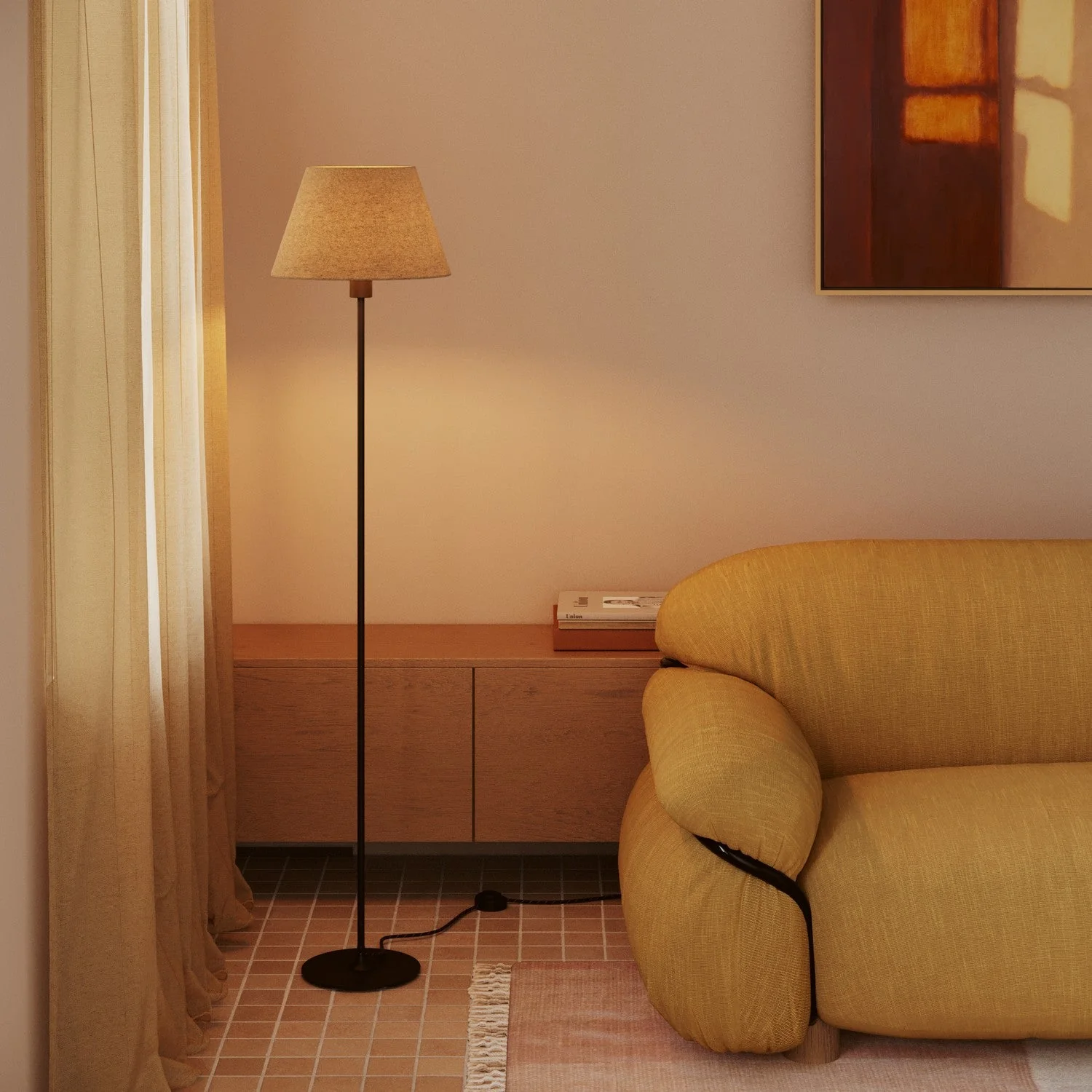 Empire M Lampshade in fabric for floor lamp with E27 fitting - Made in Italy - Beige Wool - Image 2