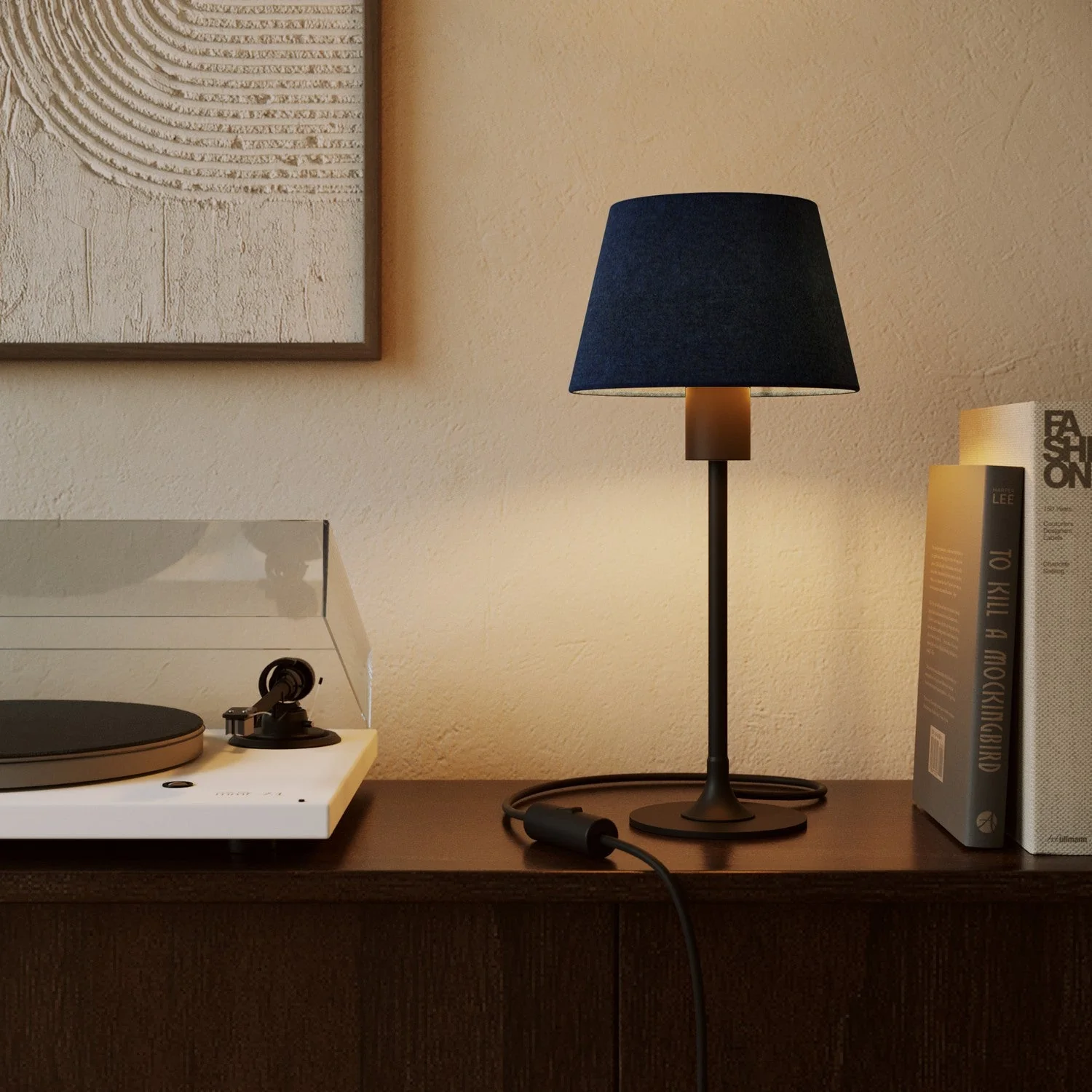 Impero S Lampshade with E27 fitting for table lamp or wall sconce - Made in Italy - Blue Wool - Image 2